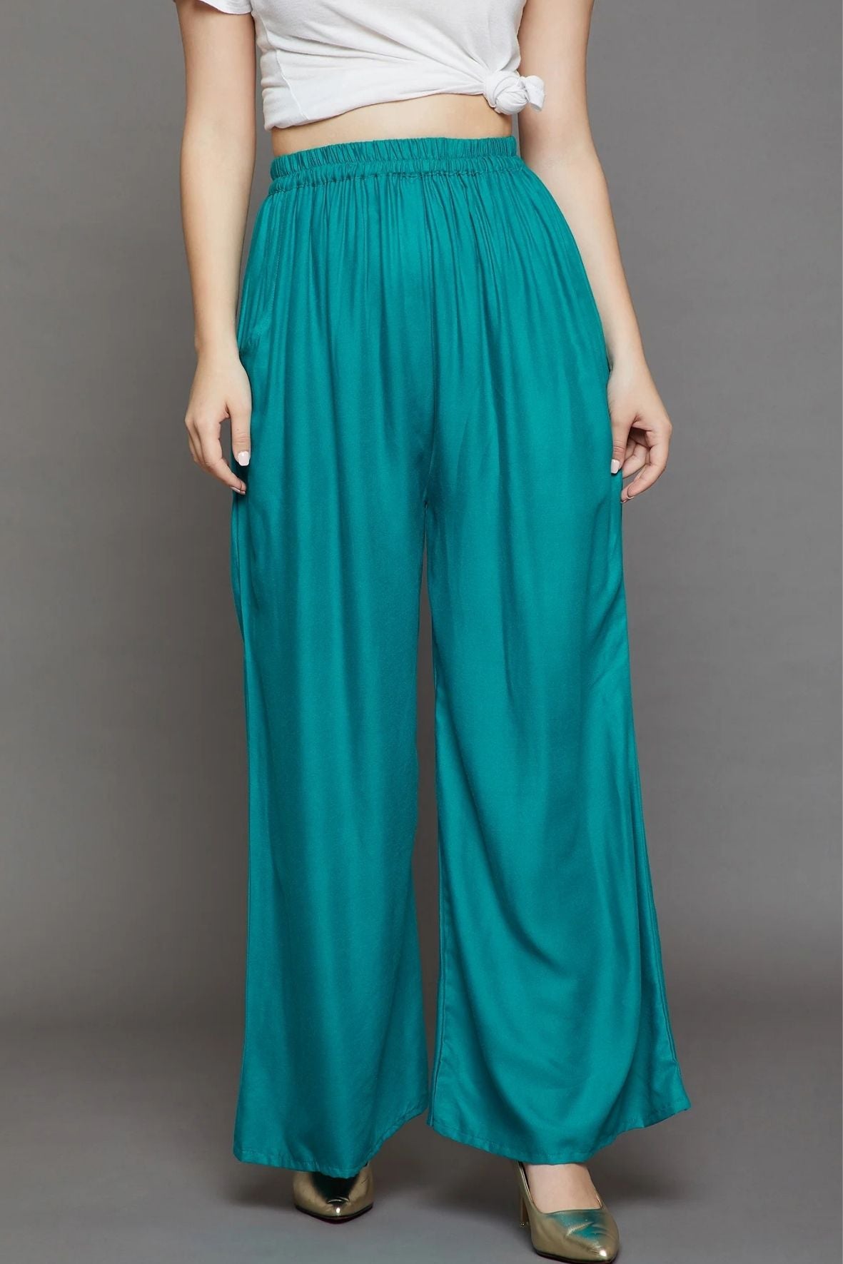 Rama Green Plain Rayon Palazzo