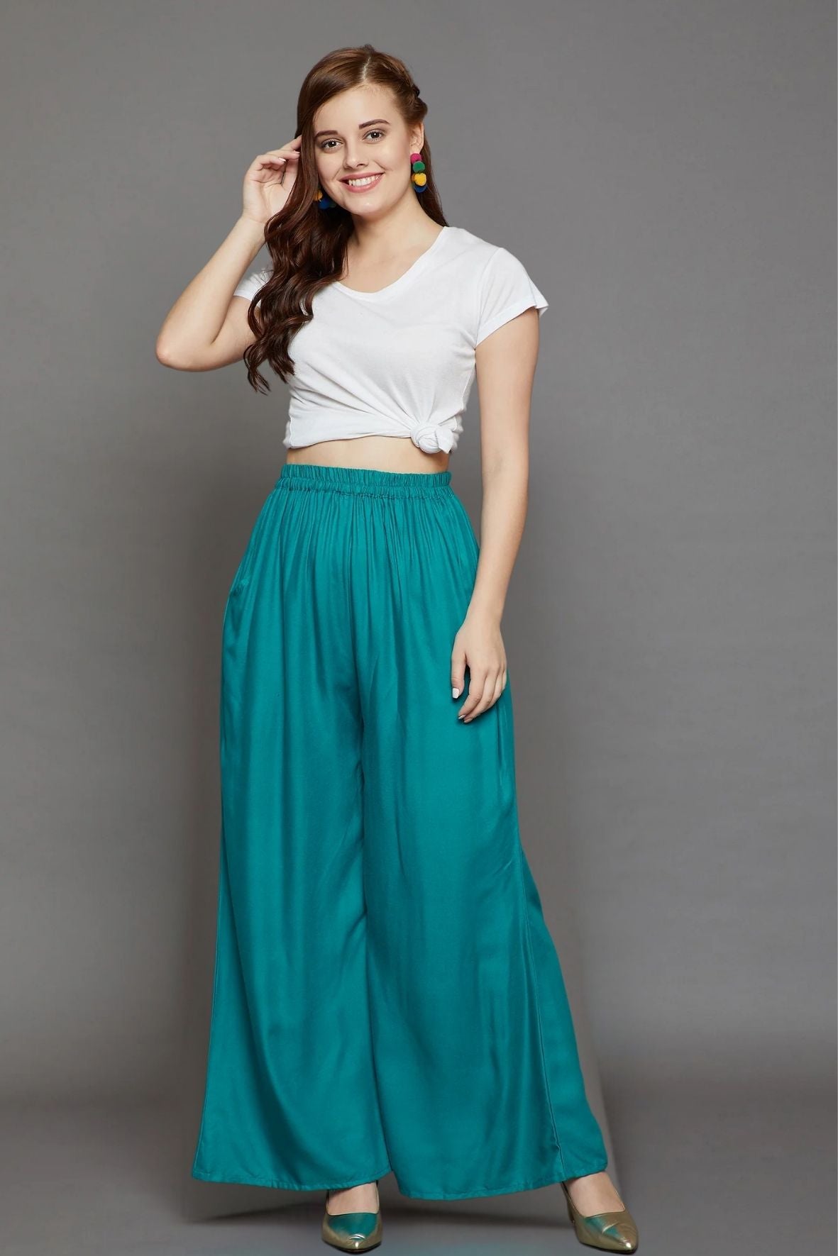 Rama Green Plain Rayon Palazzo