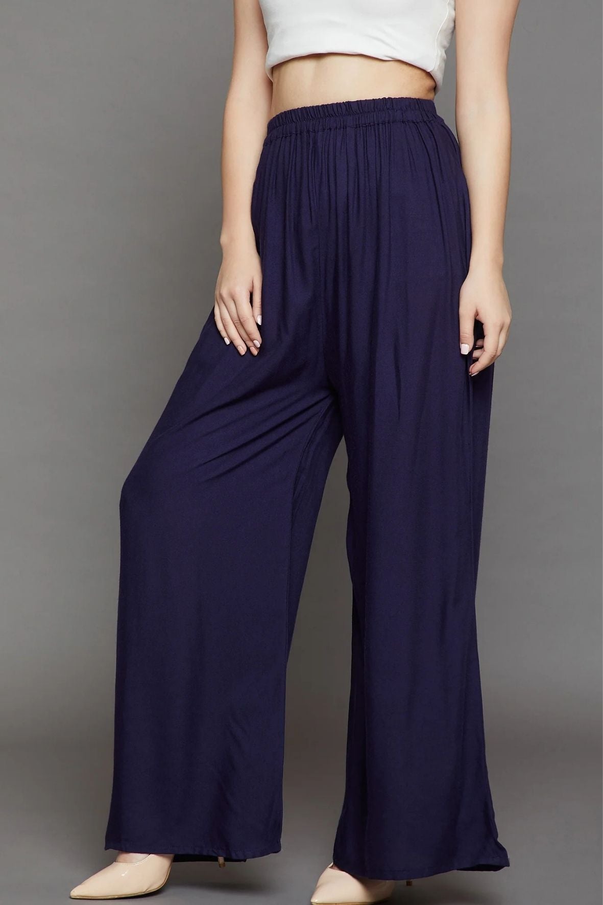 Navy Blue Plain Rayon Palazzo