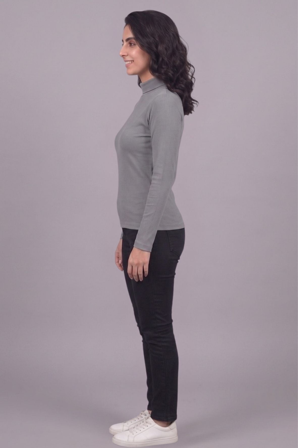 Dark Grey Hi-Neck Crop Top for Women