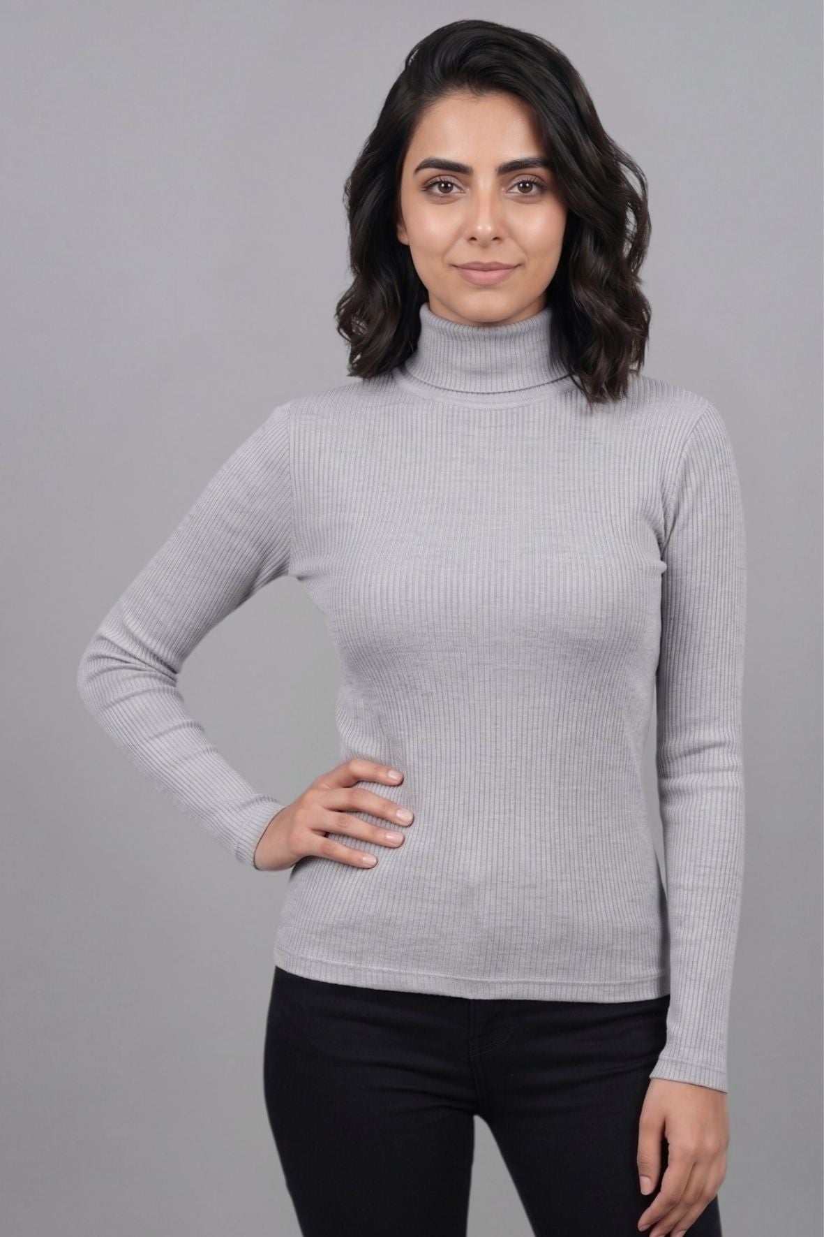 Grey Hi-Neck Crop Top for Women