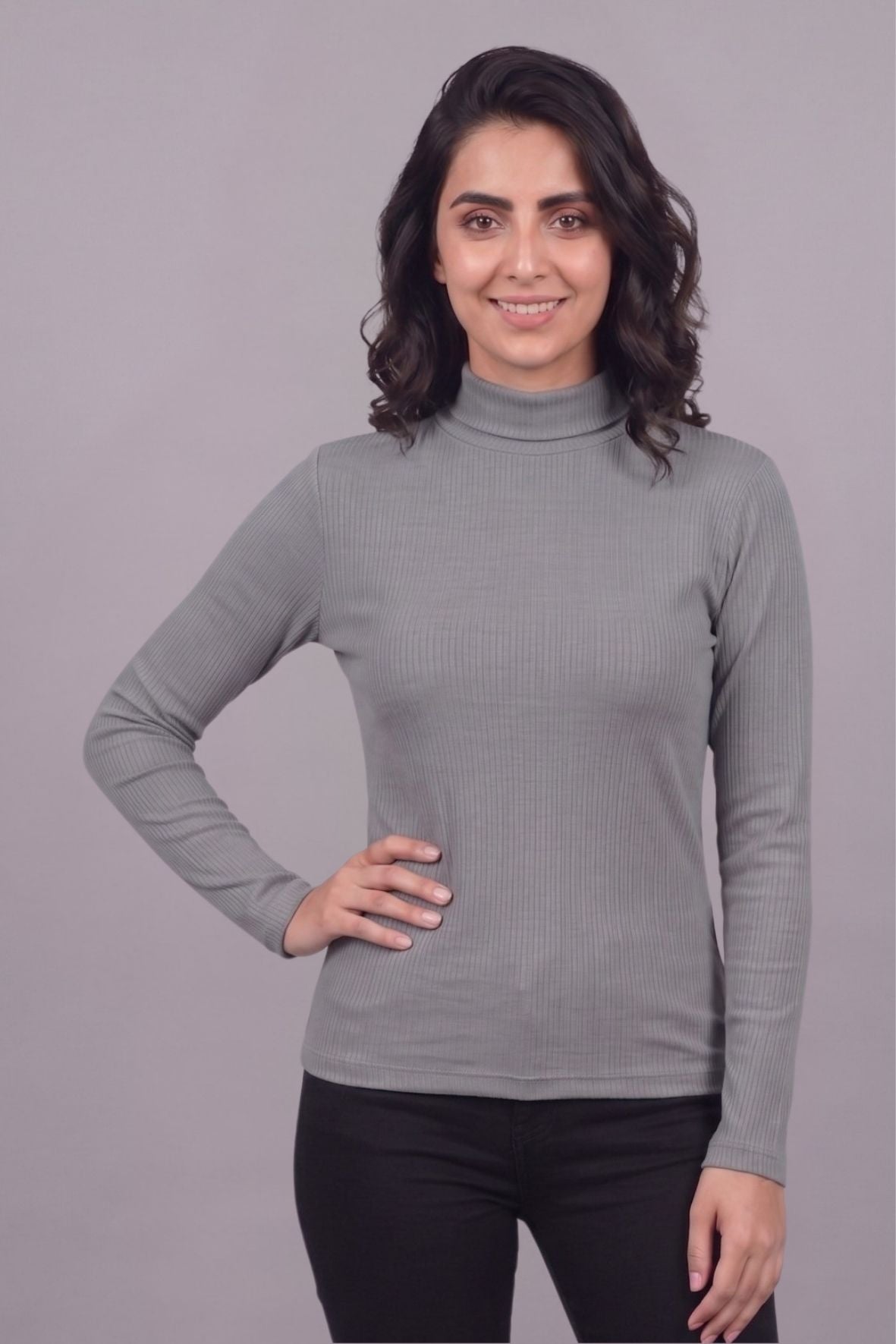 Dark Grey Hi-Neck Crop Top for Women
