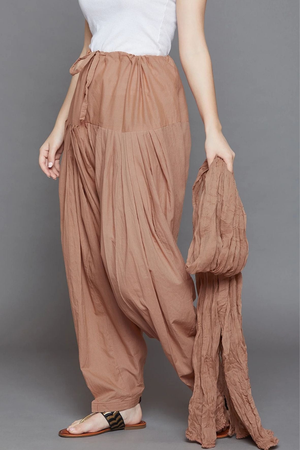 Brown Cotton Plain Patiala with Dupatta