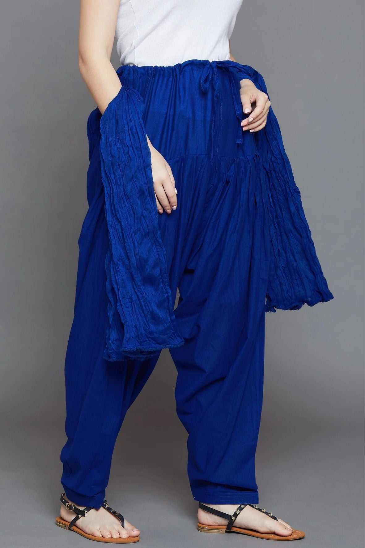 Royal Blue Cotton Plain Patiala with Dupatta