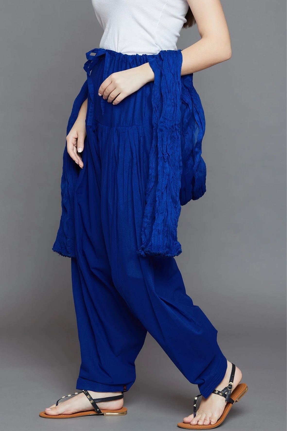 Royal Blue Cotton Plain Patiala with Dupatta
