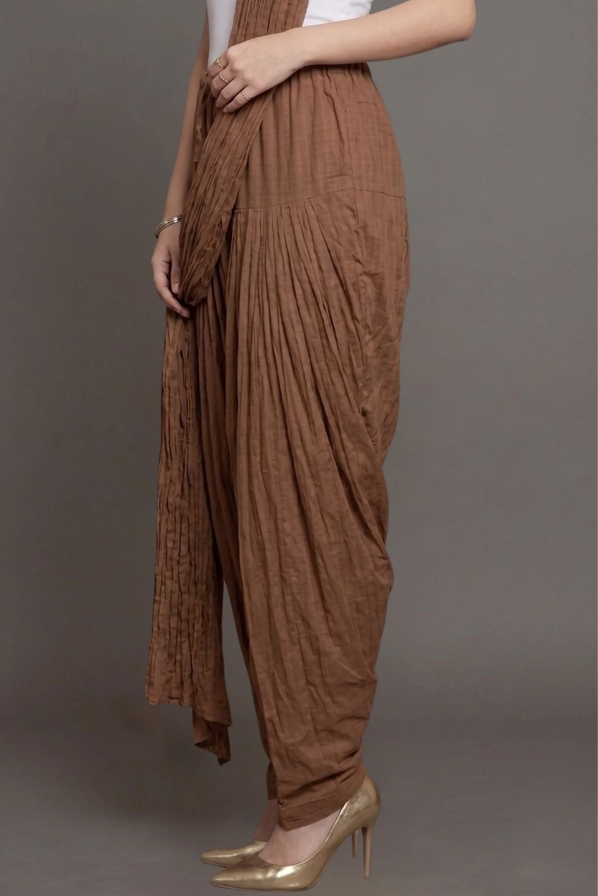 Brown Cotton Plain Patiala with Dupatta