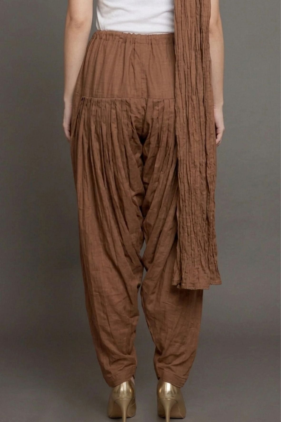 Brown Cotton Plain Patiala with Dupatta
