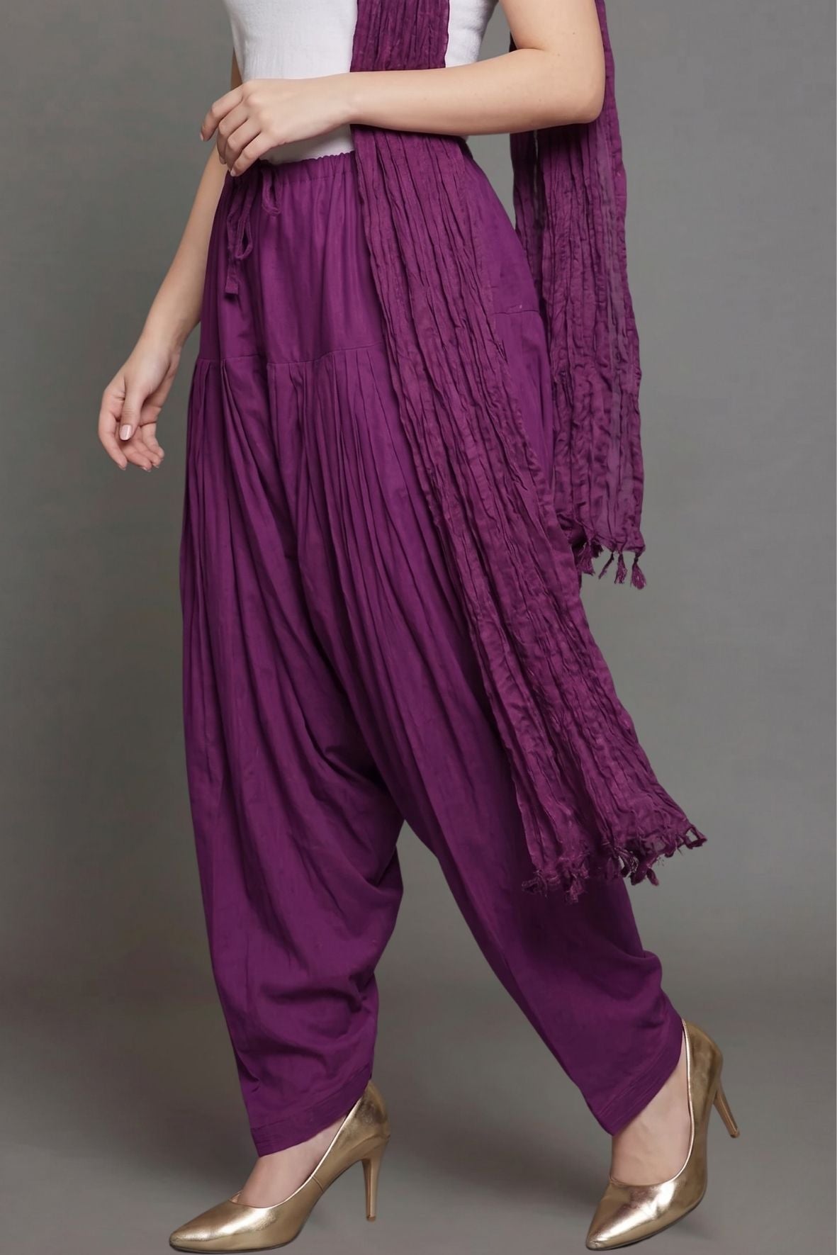 Wine Purple Plain Cotton Patiala with Dupatta