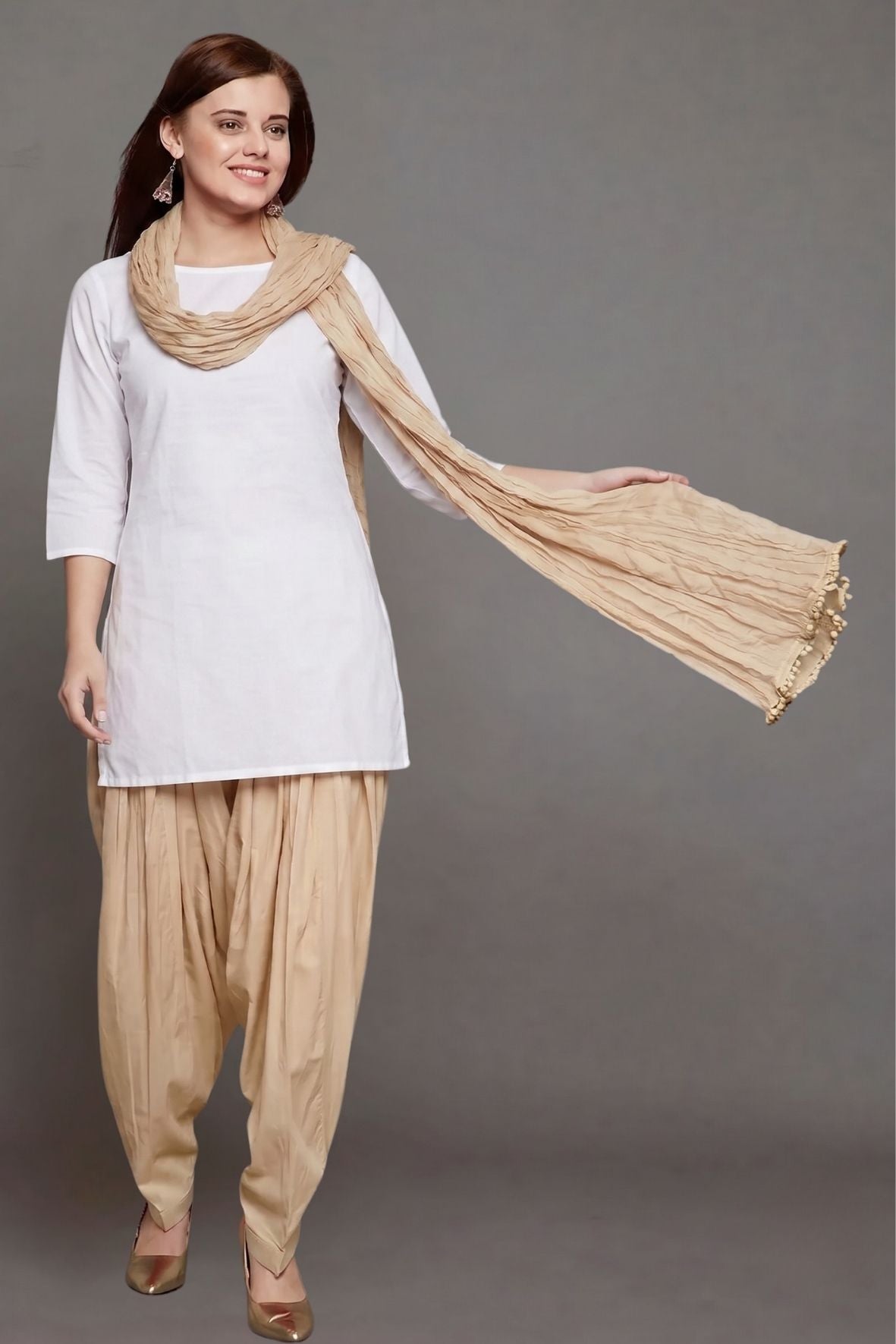 Desert Sand Plain Cotton Patiala with Dupatta