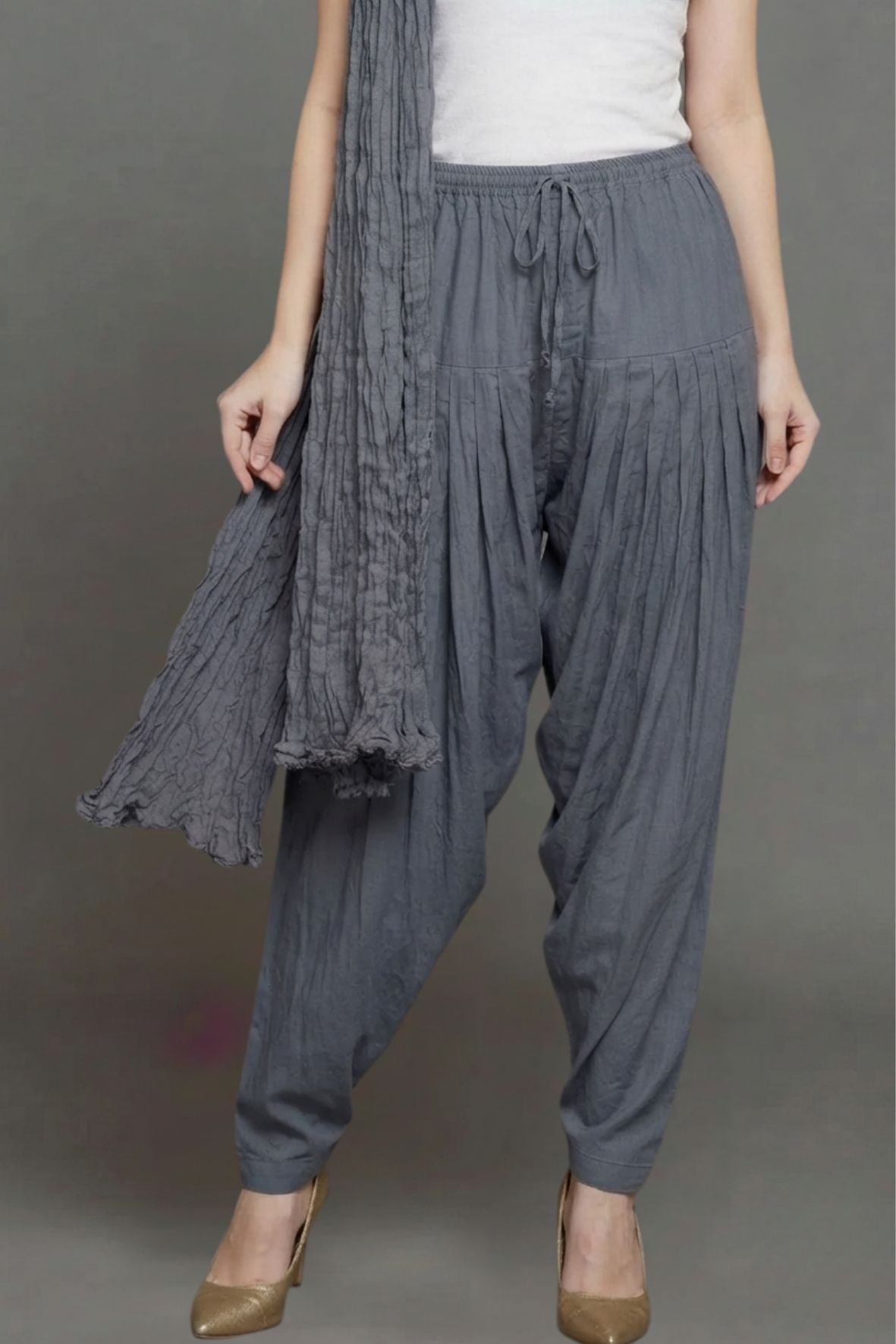 Slate Grey Plain Cotton Patiala with Dupatta