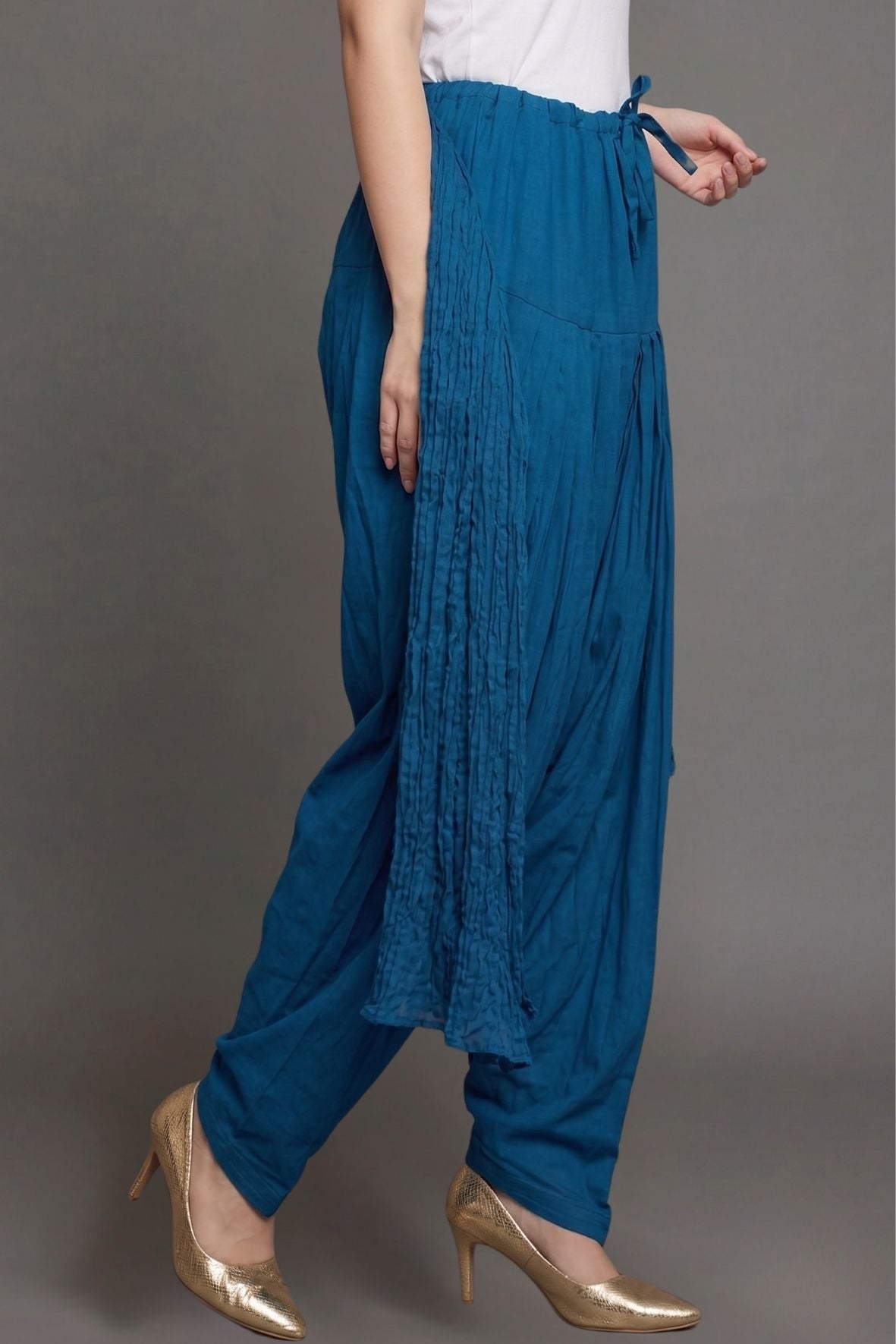 Peacock Blue Plain Cotton Patiala with Dupatta