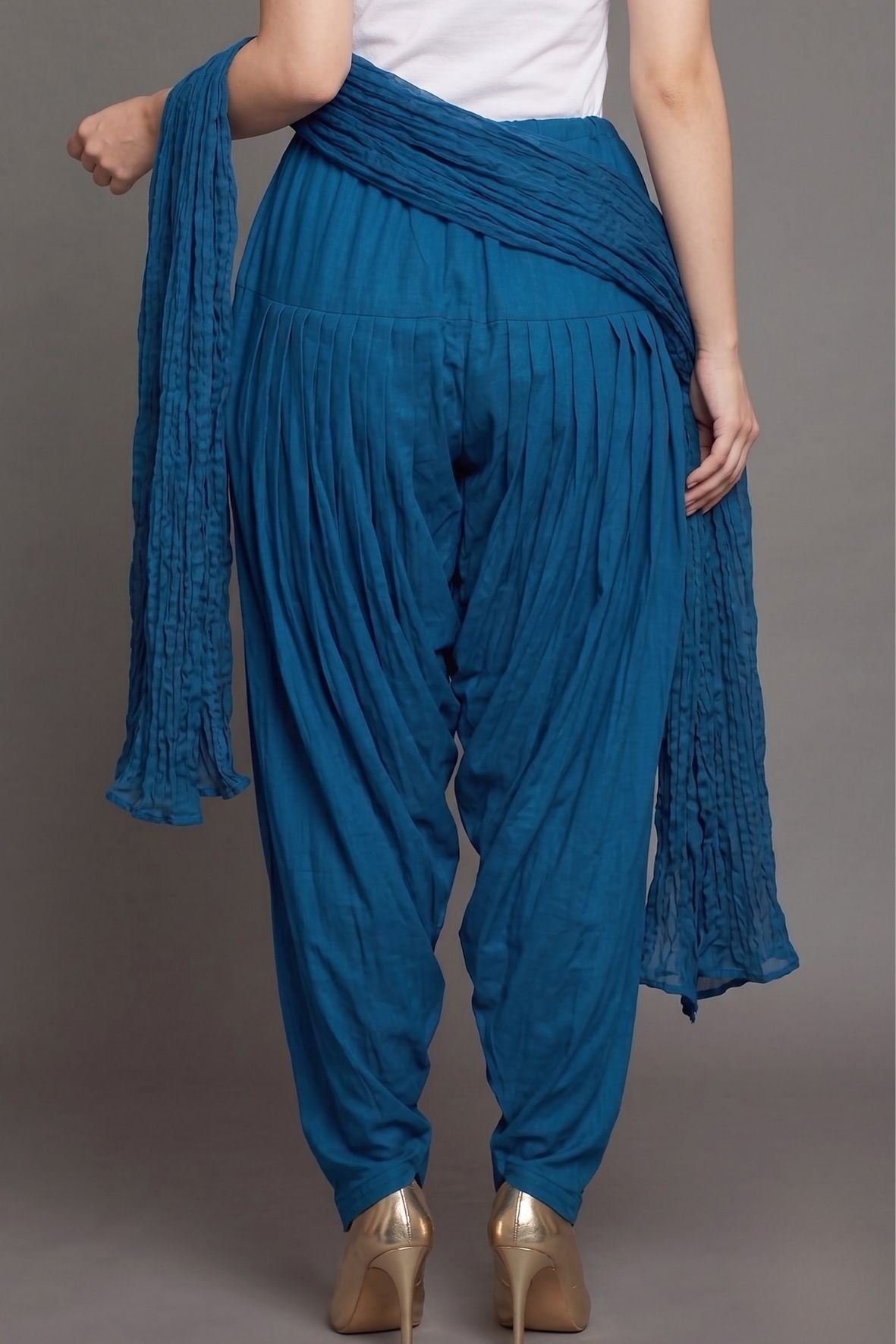 Peacock Blue Plain Cotton Patiala with Dupatta