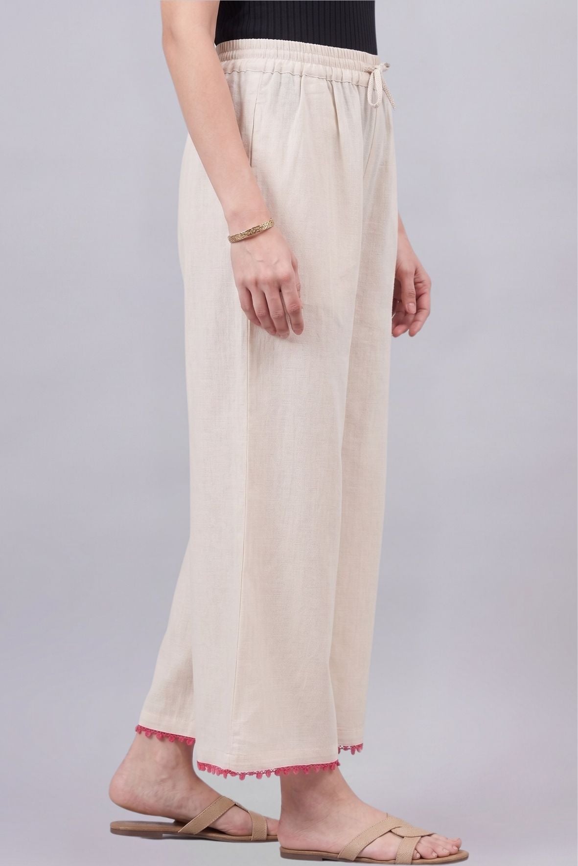 Cotton Palazzo With Pink Lace Detailing