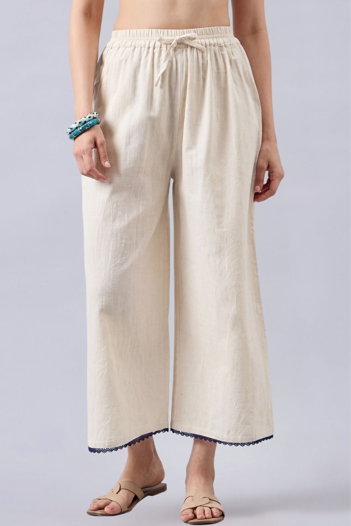 Cotton Palazzo With Royal Blue Lace Detailing