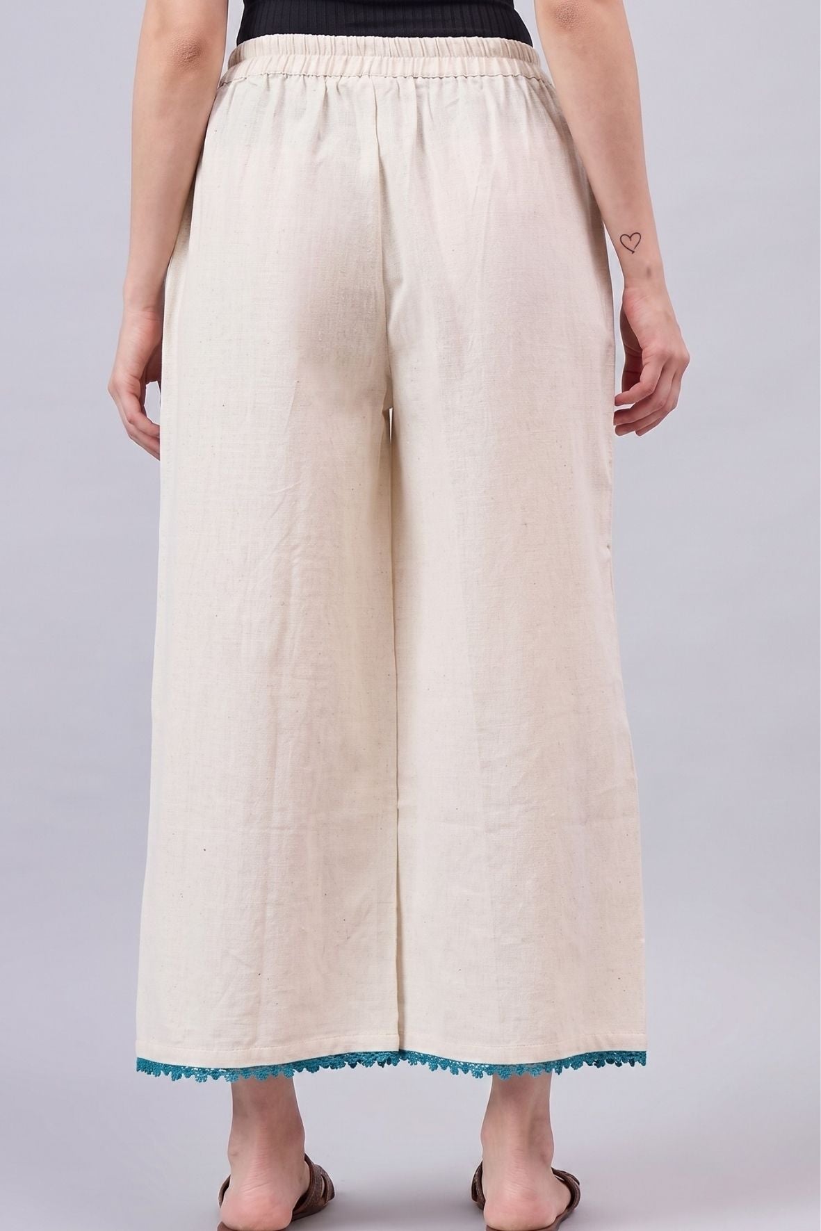 Cotton Palazzo With Turquoise Lace Detailing