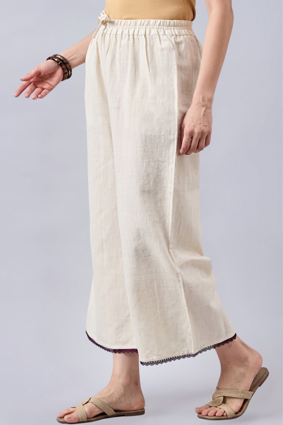Cotton Palazzo With Wine Lace Detailing
