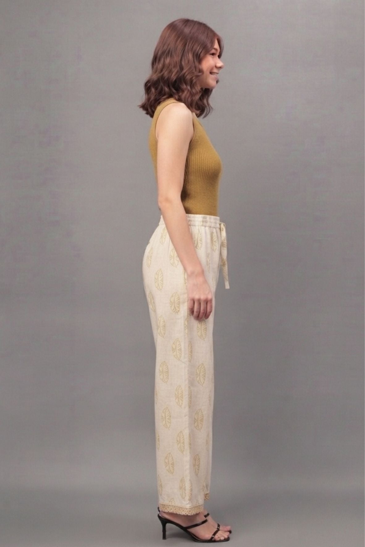 Ivory Mustard Buti Print Cotton Lace Palazzo