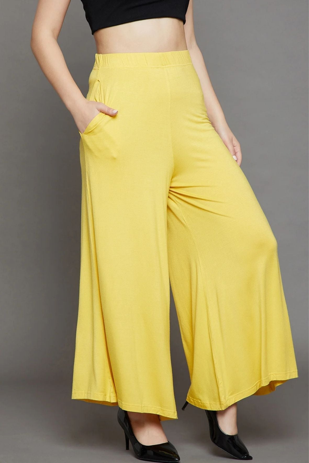 Yellow Plain Viscose Palazzo