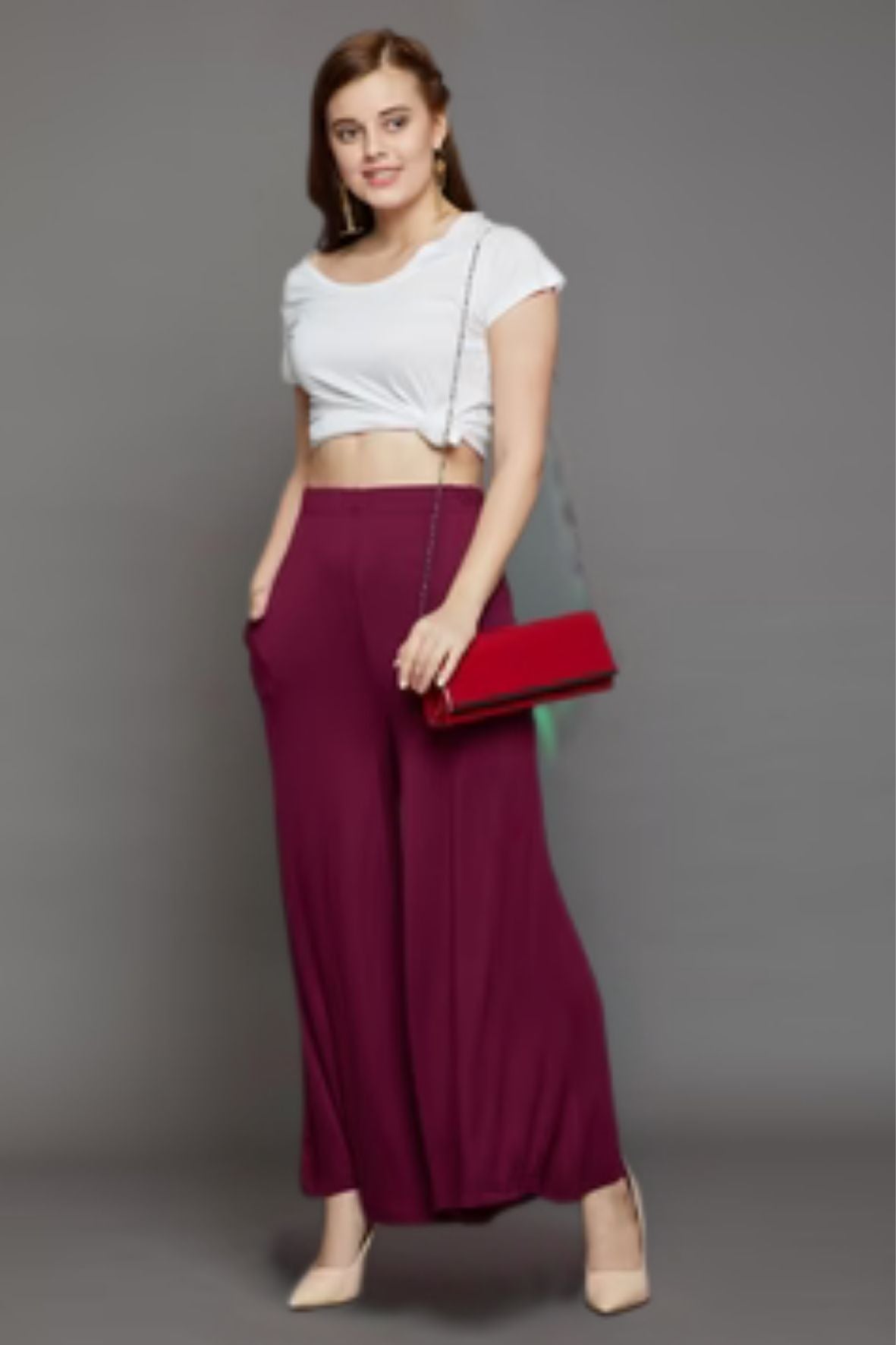 Maroon Plain Viscose Palazzo