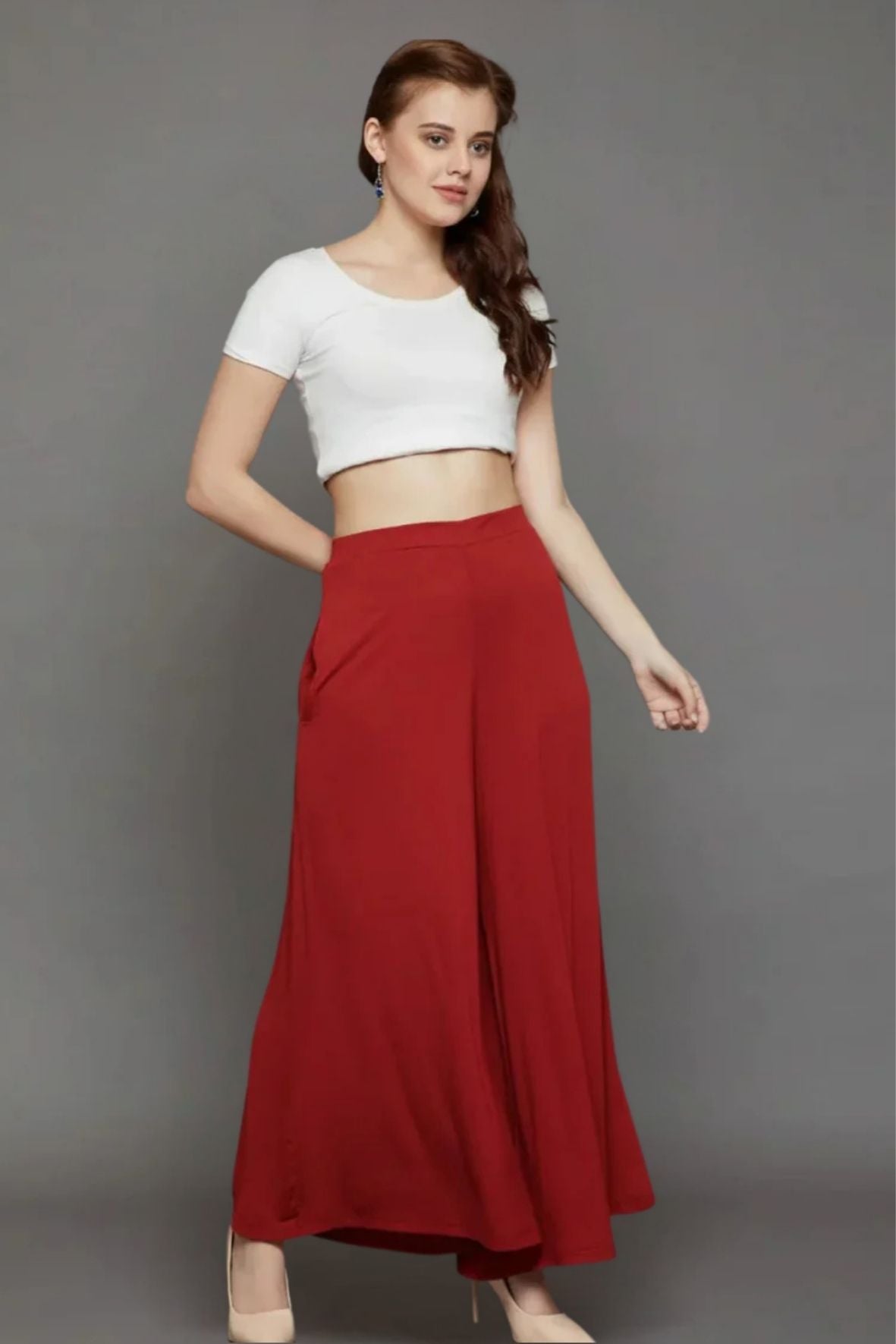 Red Plain Viscose Palazzo