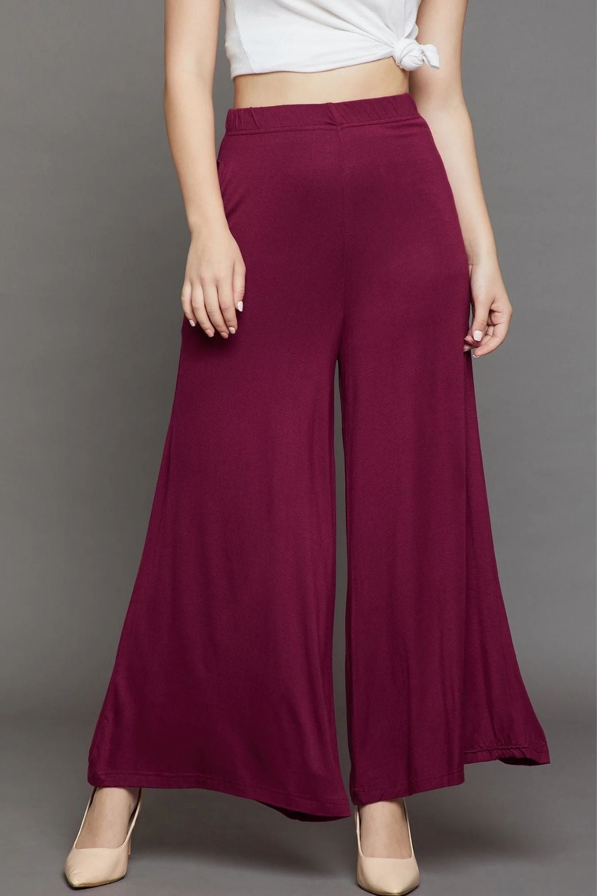 Maroon Plain Viscose Palazzo