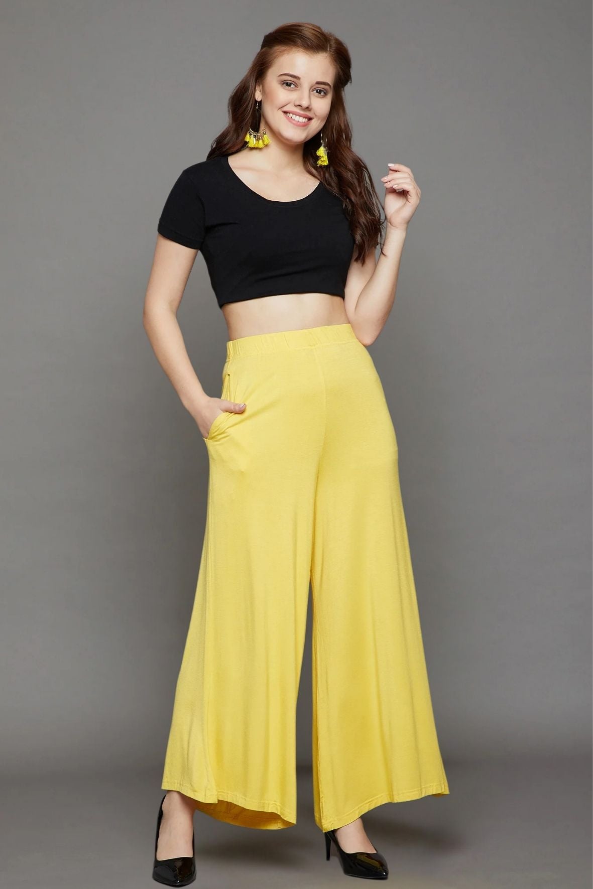 Yellow Plain Viscose Palazzo