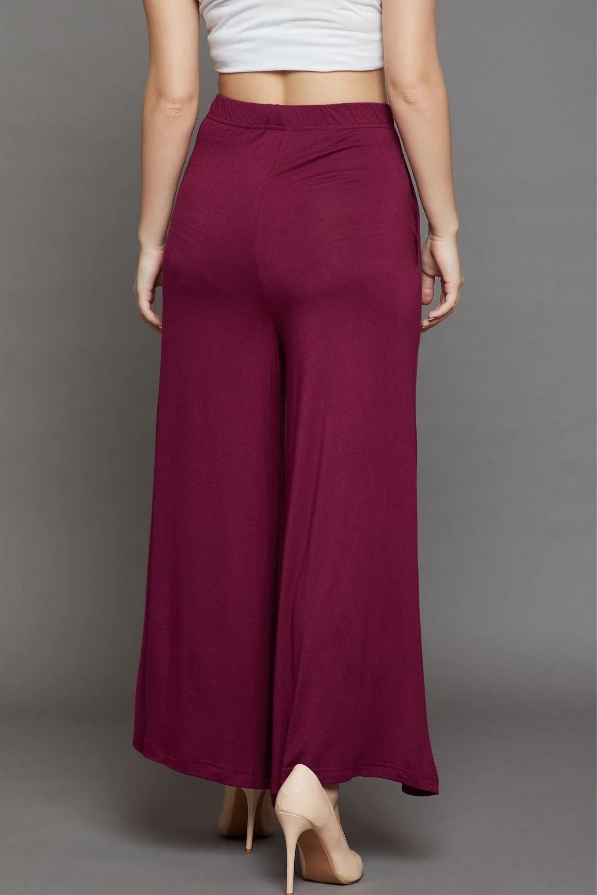 Maroon Plain Viscose Palazzo