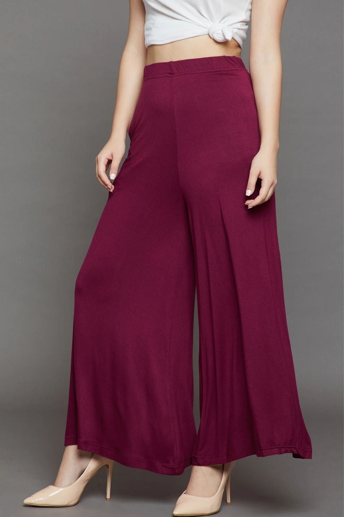 Maroon Plain Viscose Palazzo