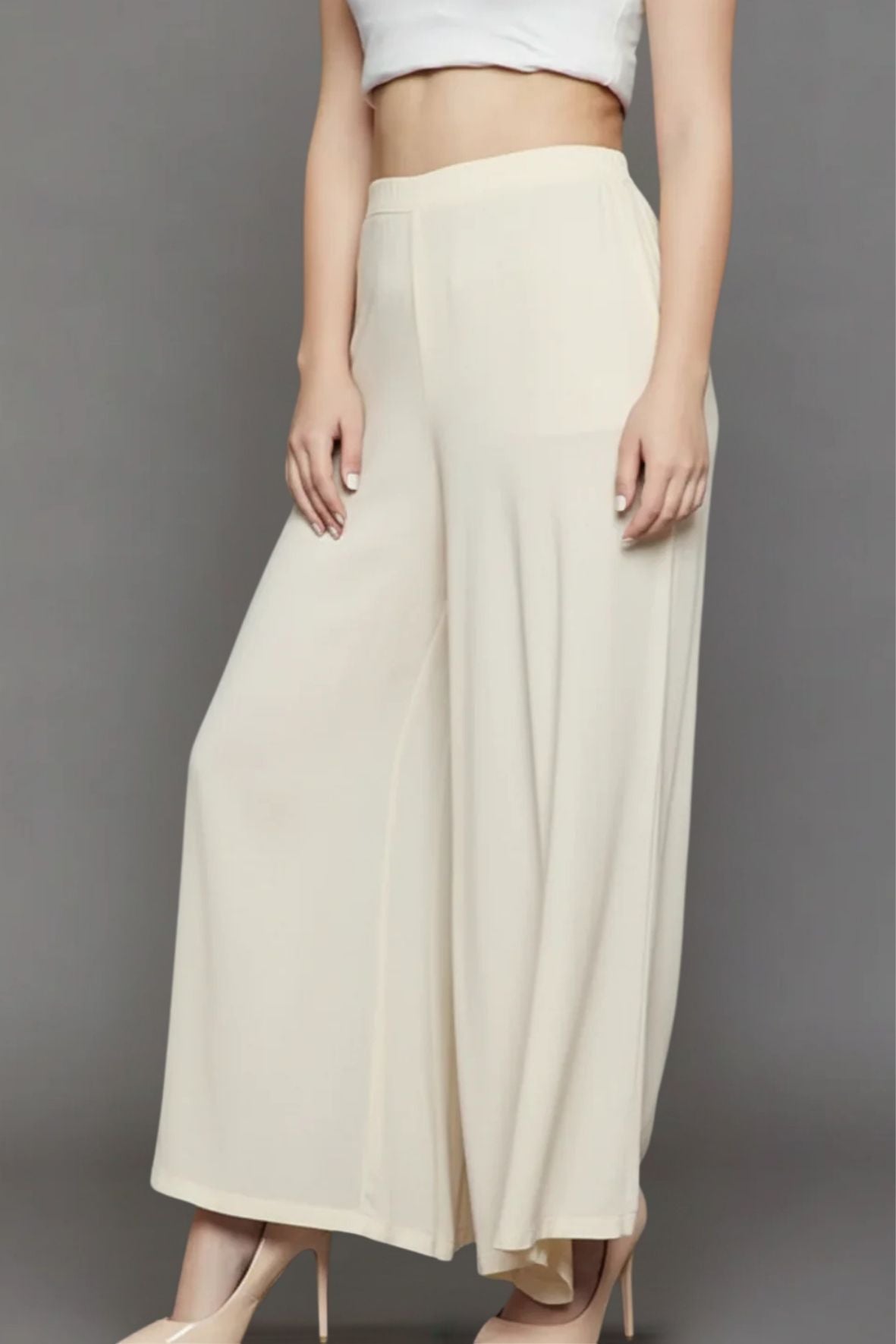 Cream Plain Viscose Palazzo