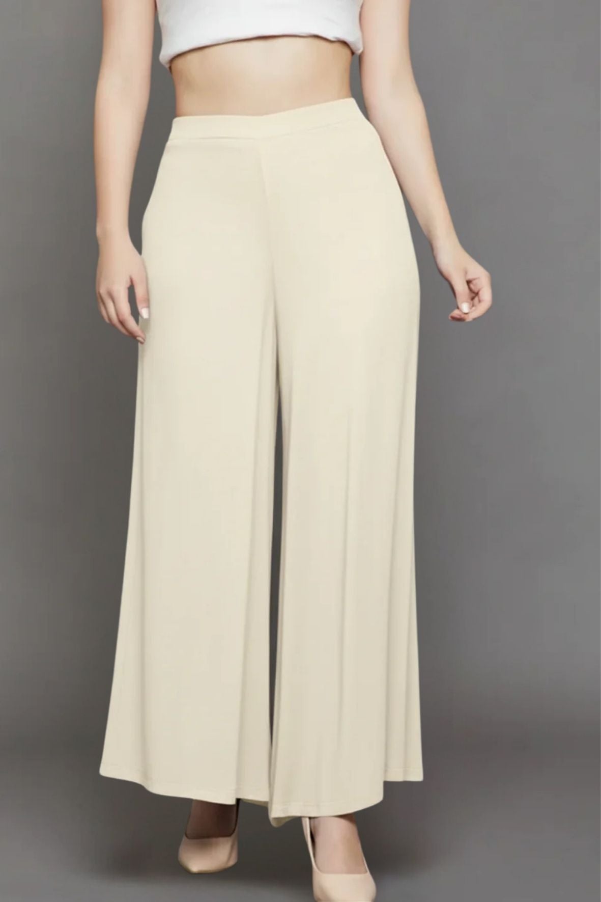 Cream Plain Viscose Palazzo