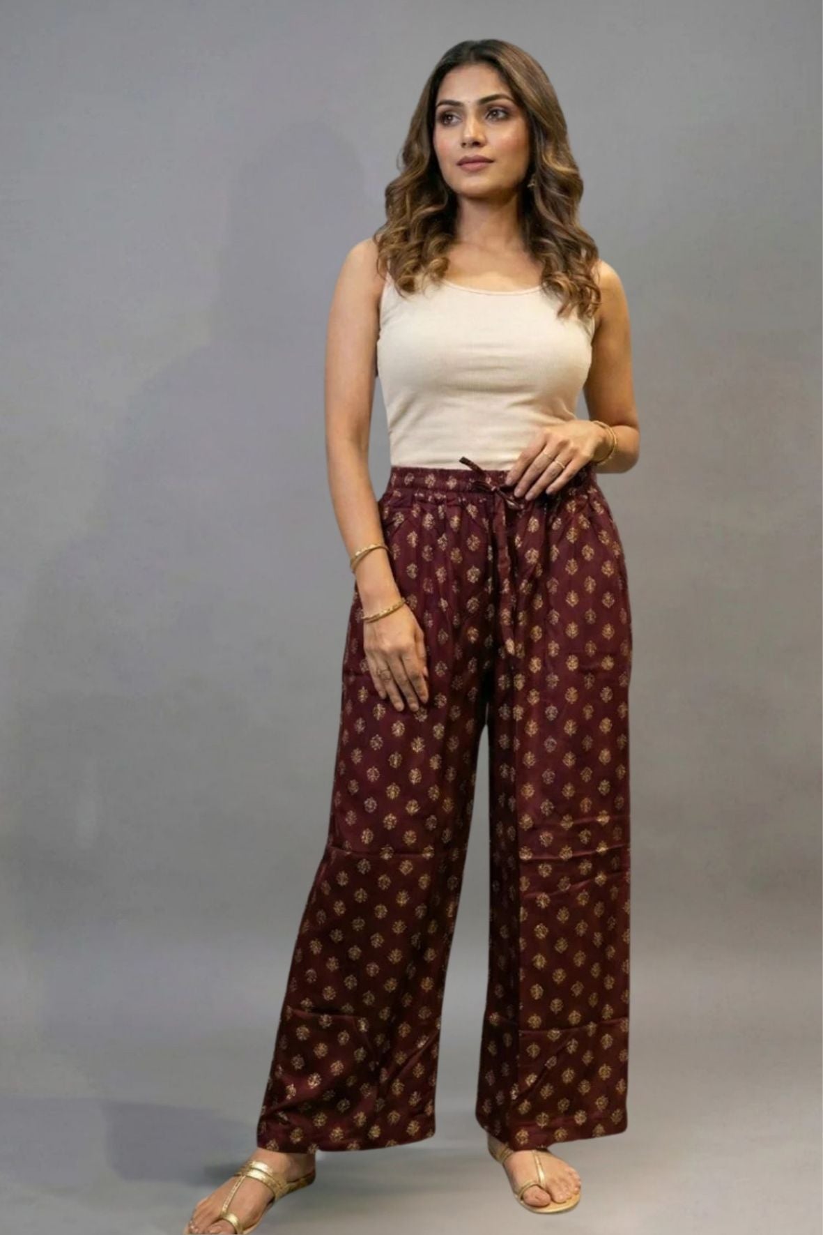 Red & Gold Buti Ethnic Printed Palazzo