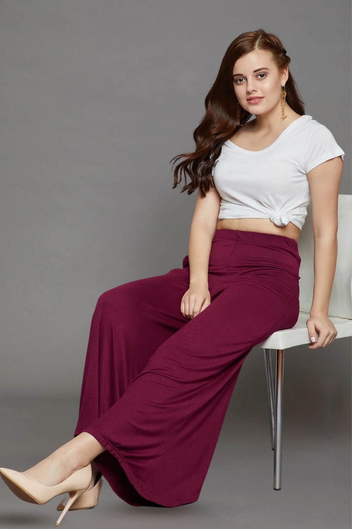 Maroon Plain Viscose Palazzo