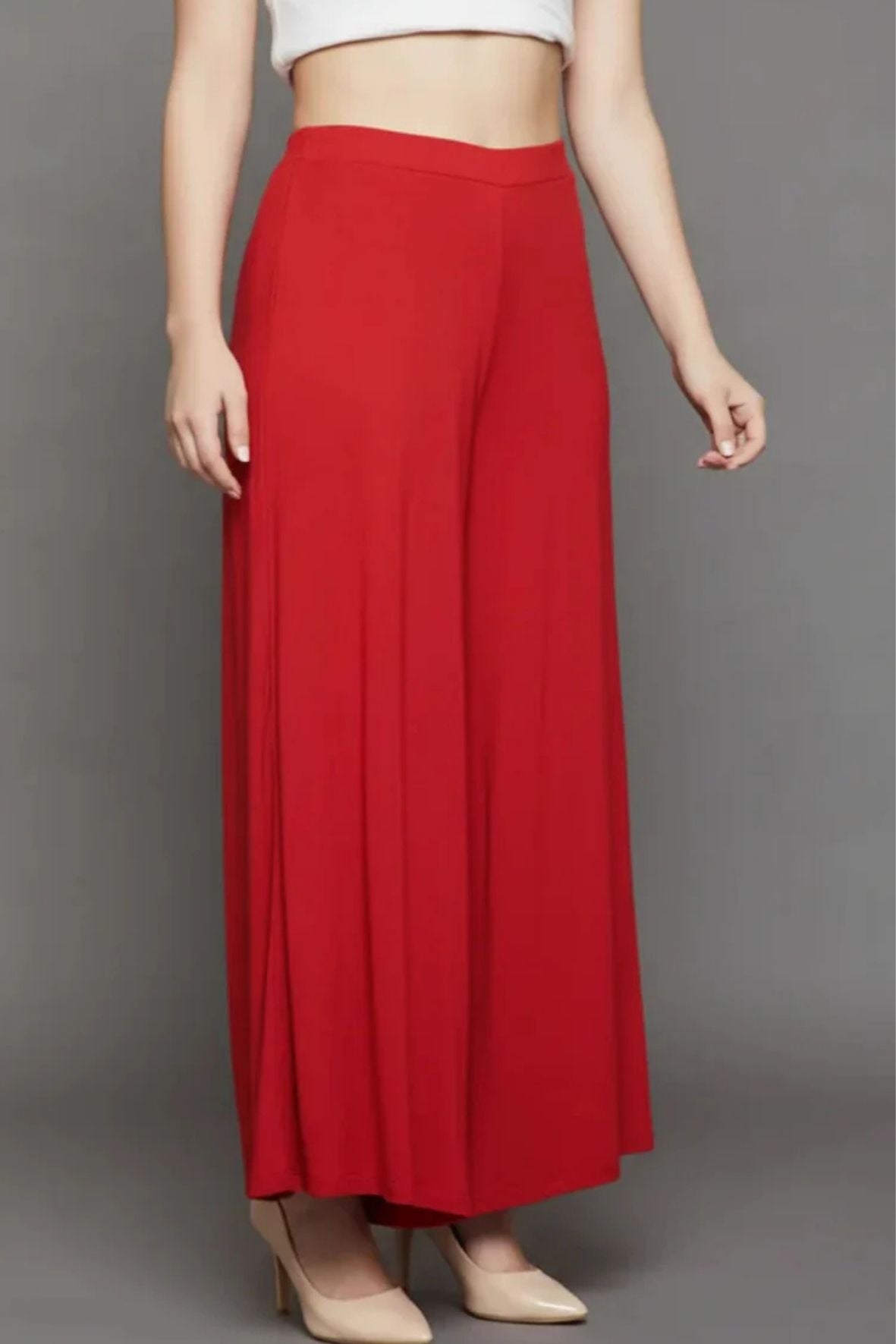 Red Plain Viscose Palazzo