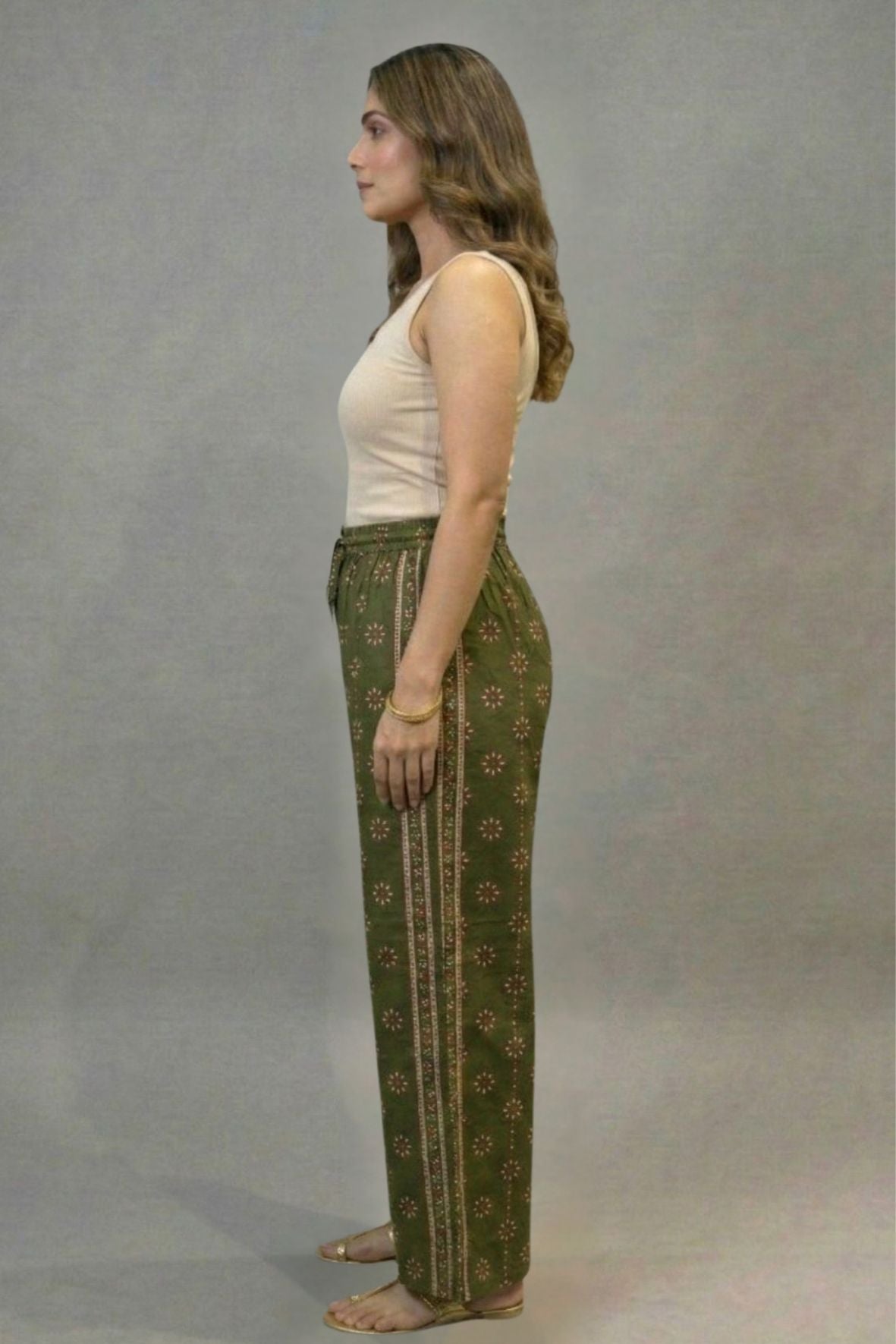 Olive Green Floral Buti Printed Palazzo