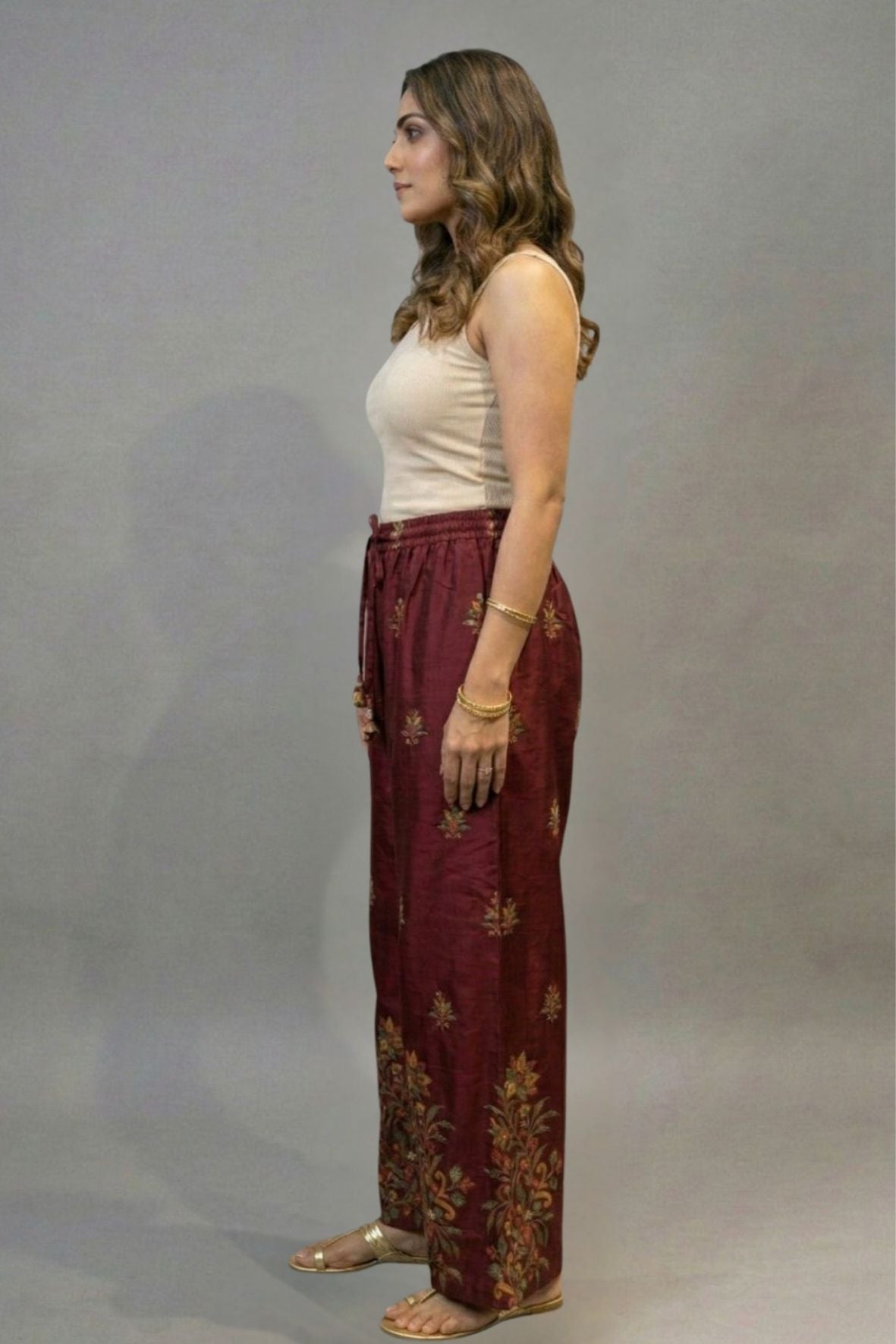 Maroon Heritage Floral Border Printed Palazzo