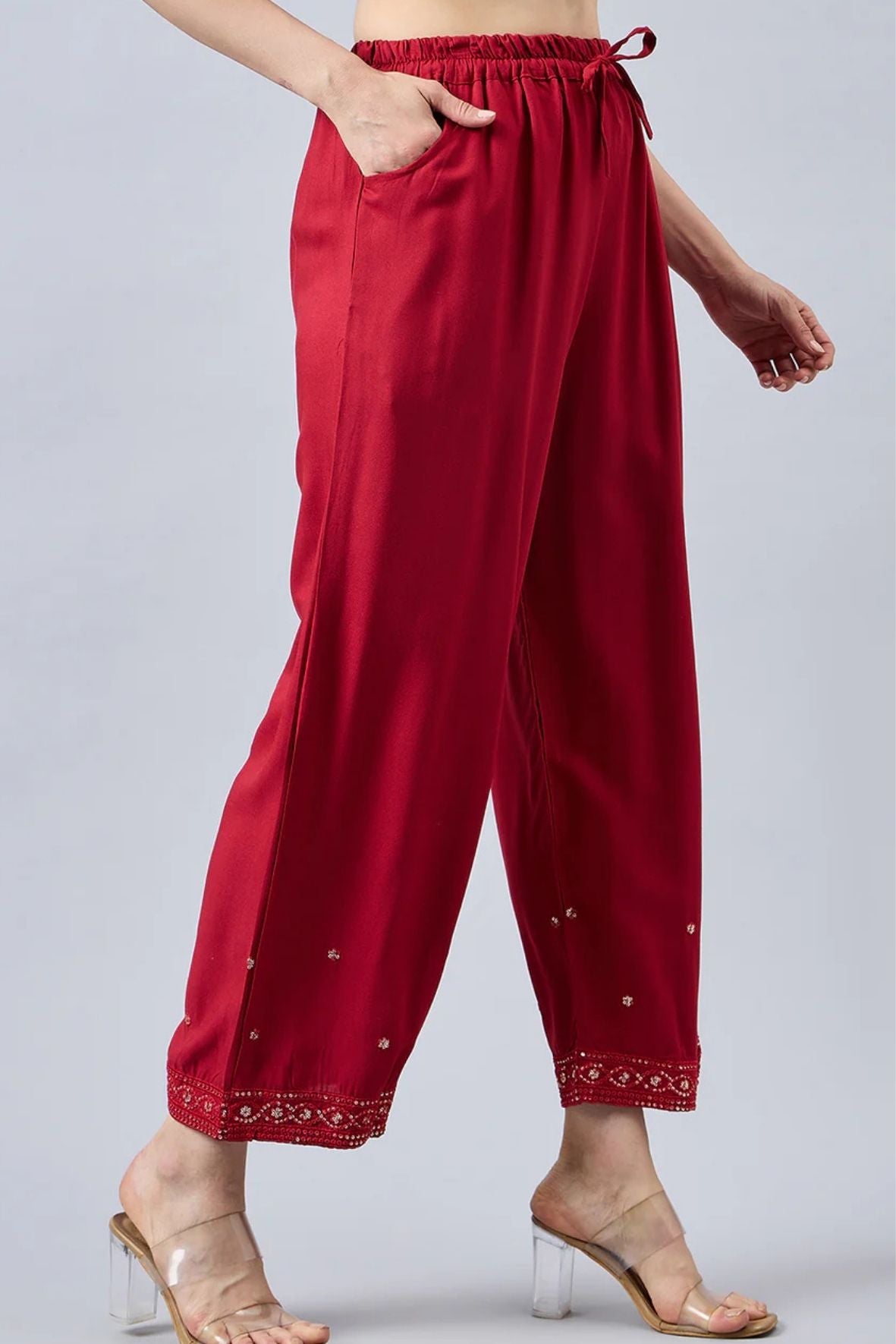 Maroon Embellished Palazzo