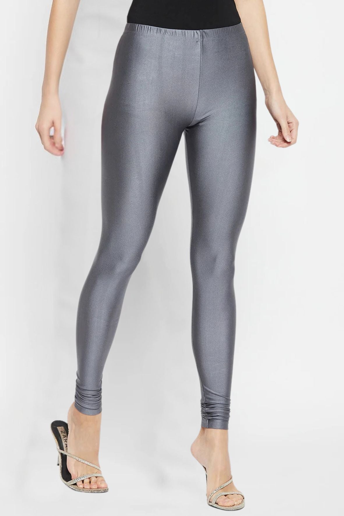 Dark Grey Metallic Leggings - Chudi Length