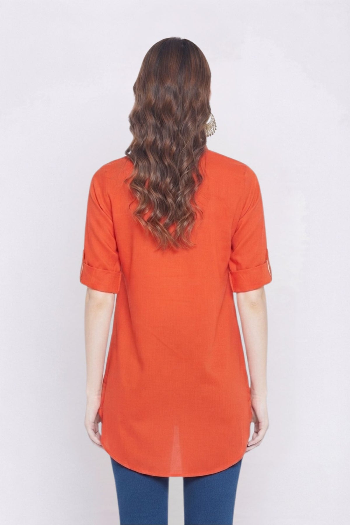 Dark Orange Solid Coloured Short Kurti - 32"Length