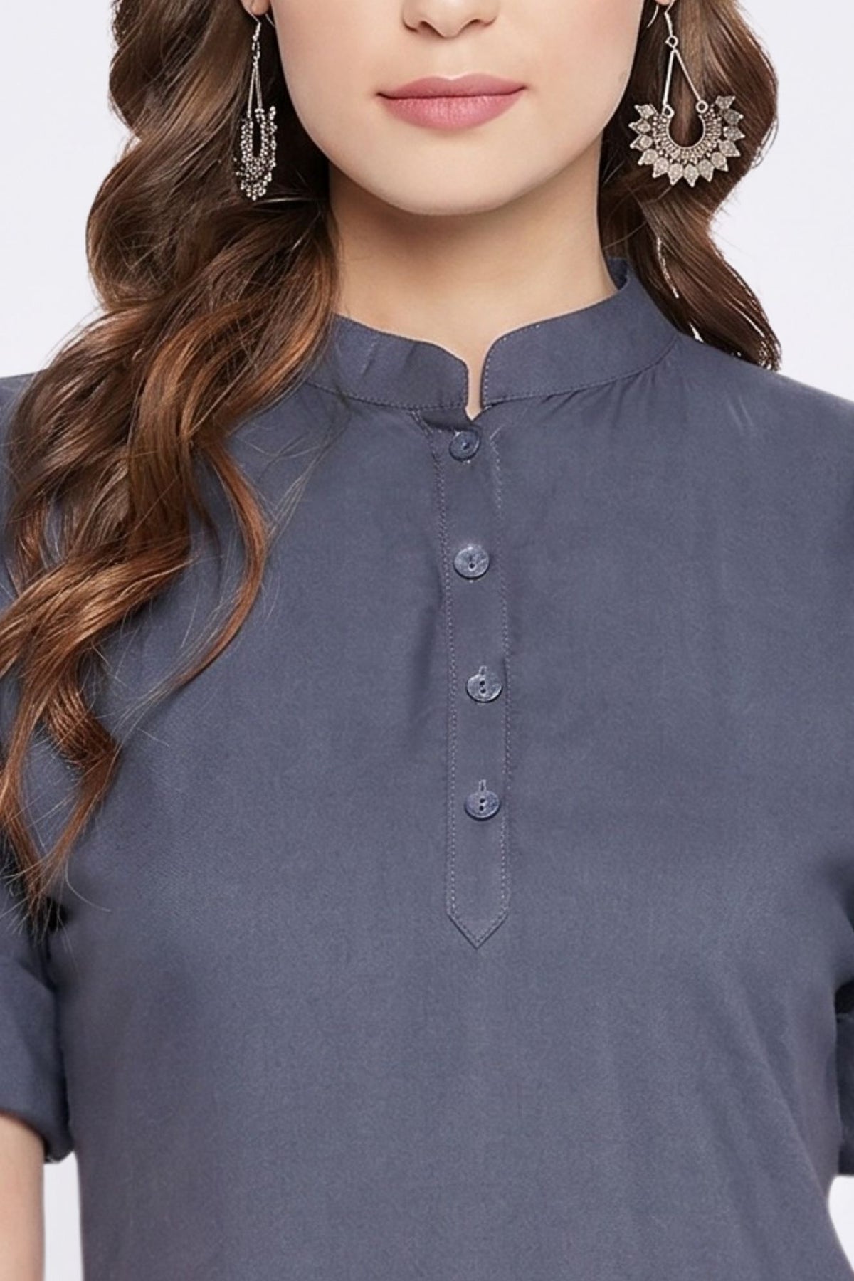 Grey Solid Coloured Short Kurti - 32" Length