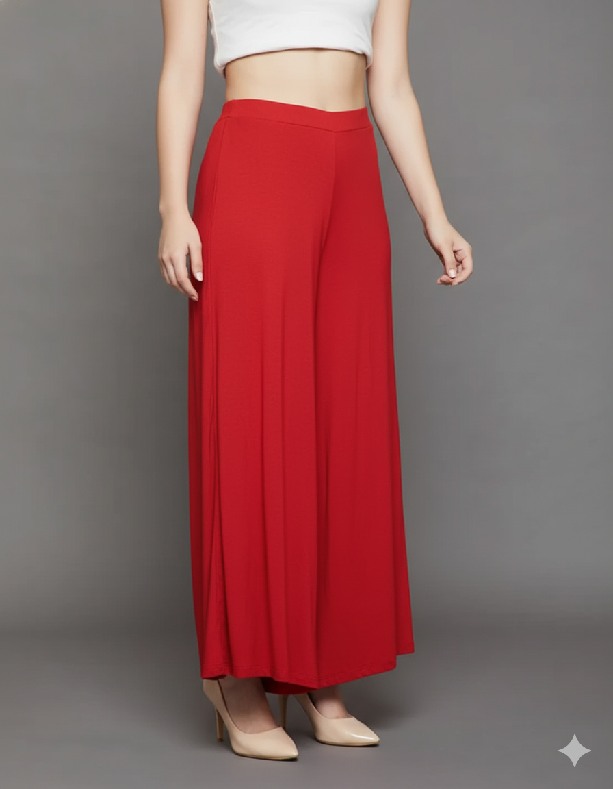 Red Plain Viscose Palazzo