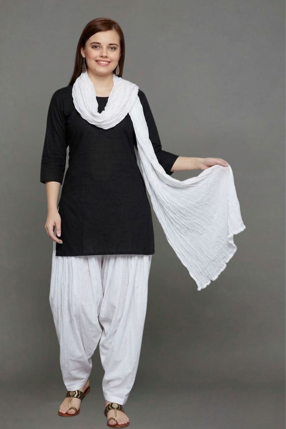 Pure White Plain Cotton Patiala with Dupatta