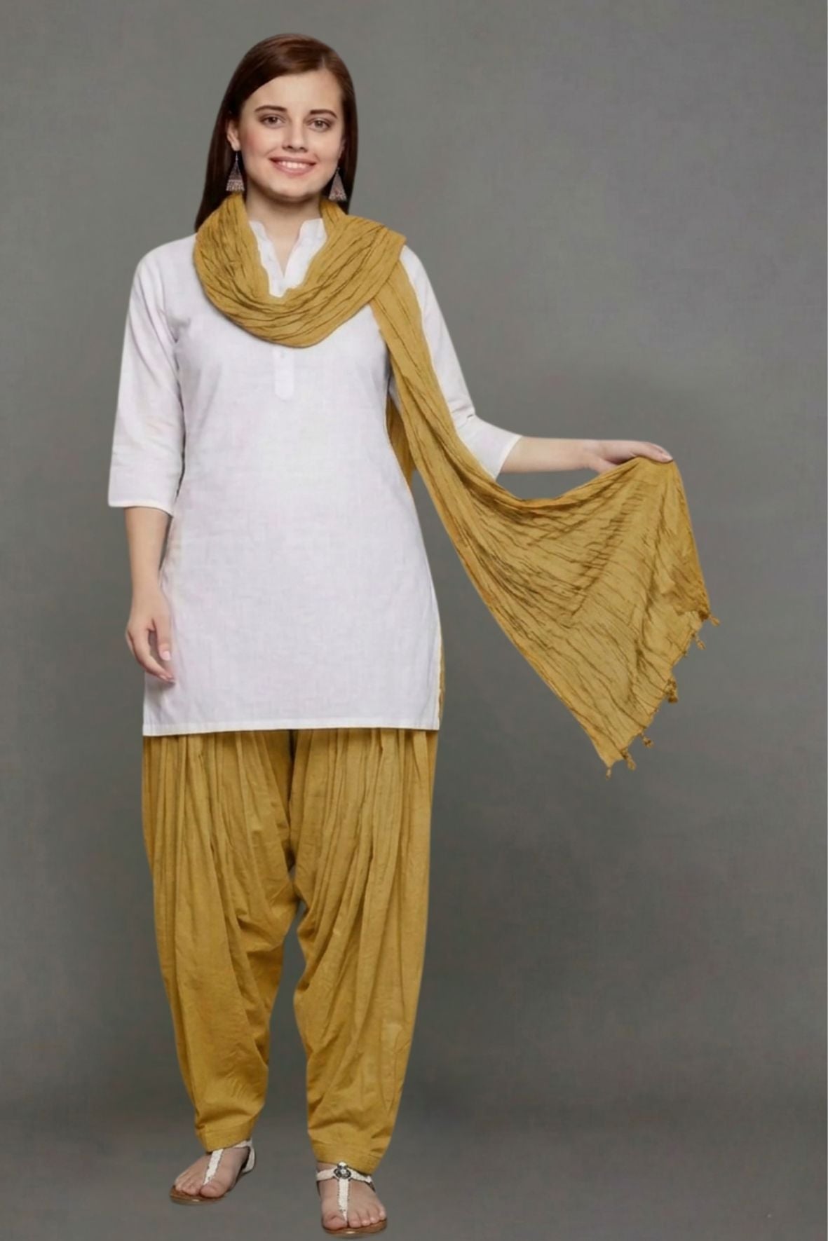 Mustard Cotton Plain Patiala with Dupatta