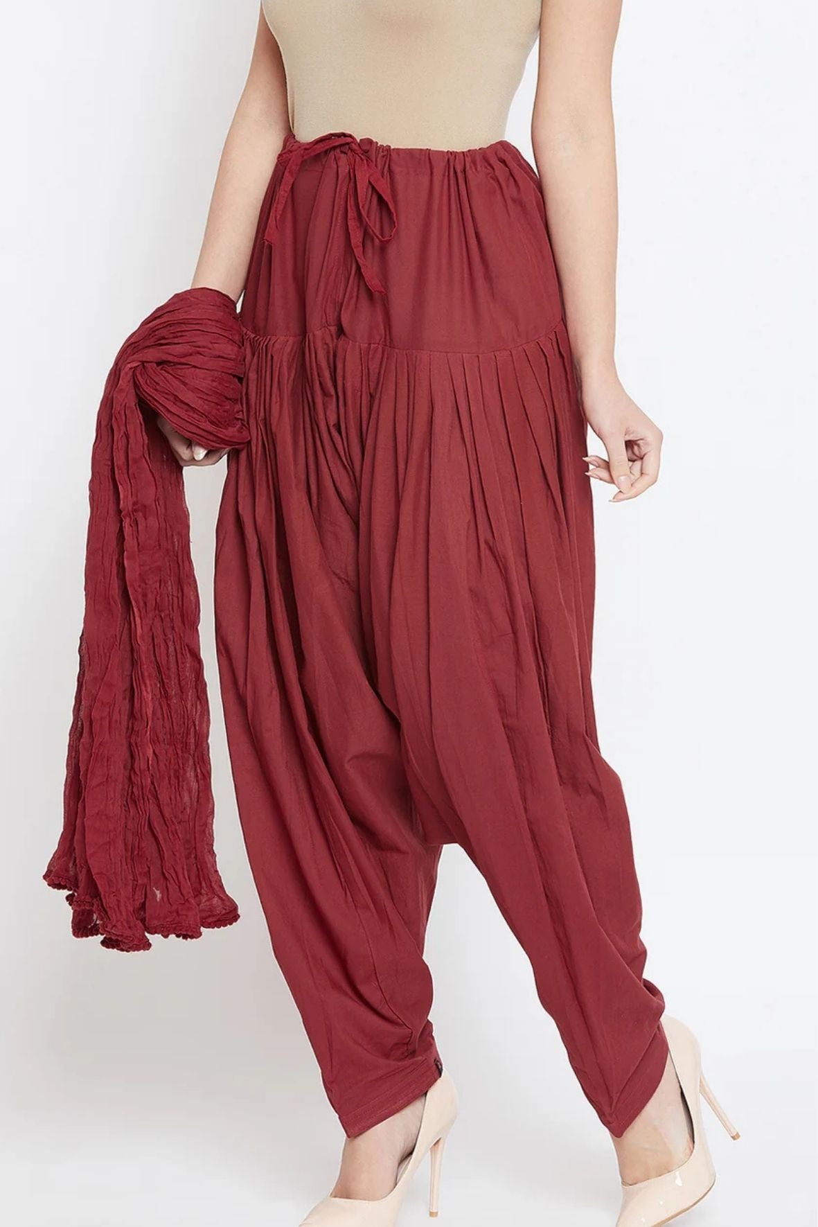 Maroon Cotton Plain Patiala with Dupatta