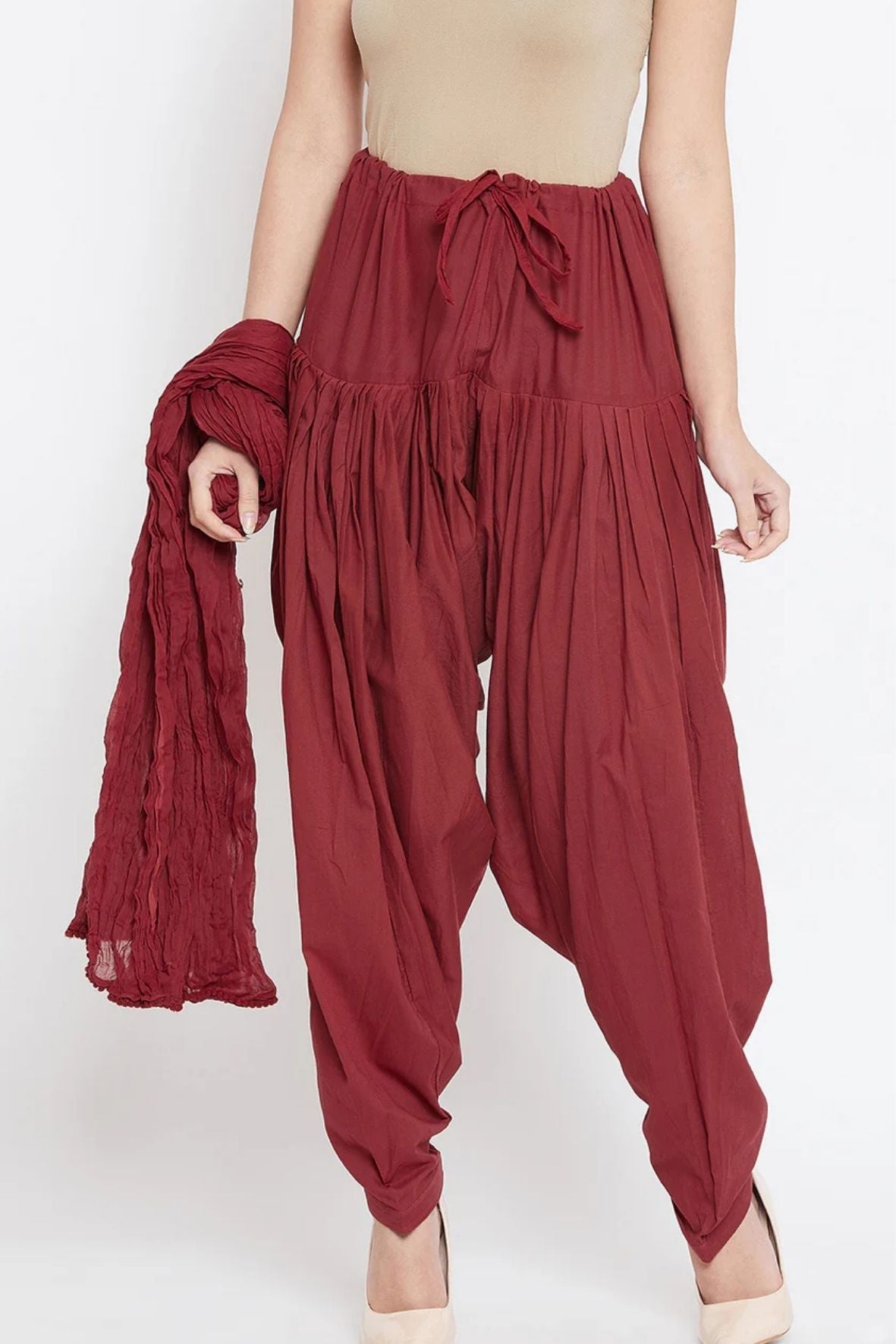Maroon Cotton Plain Patiala with Dupatta