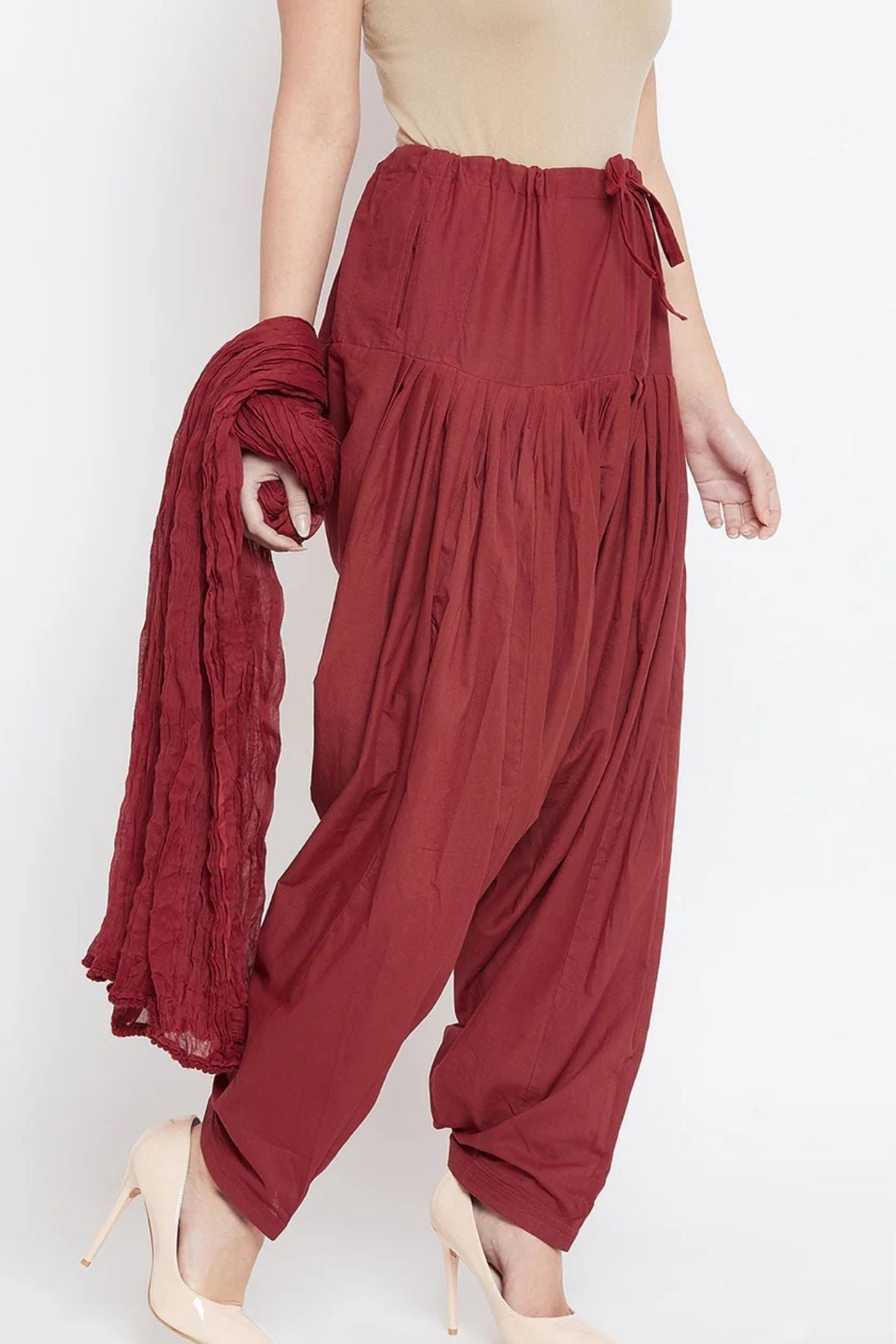Maroon Cotton Plain Patiala with Dupatta