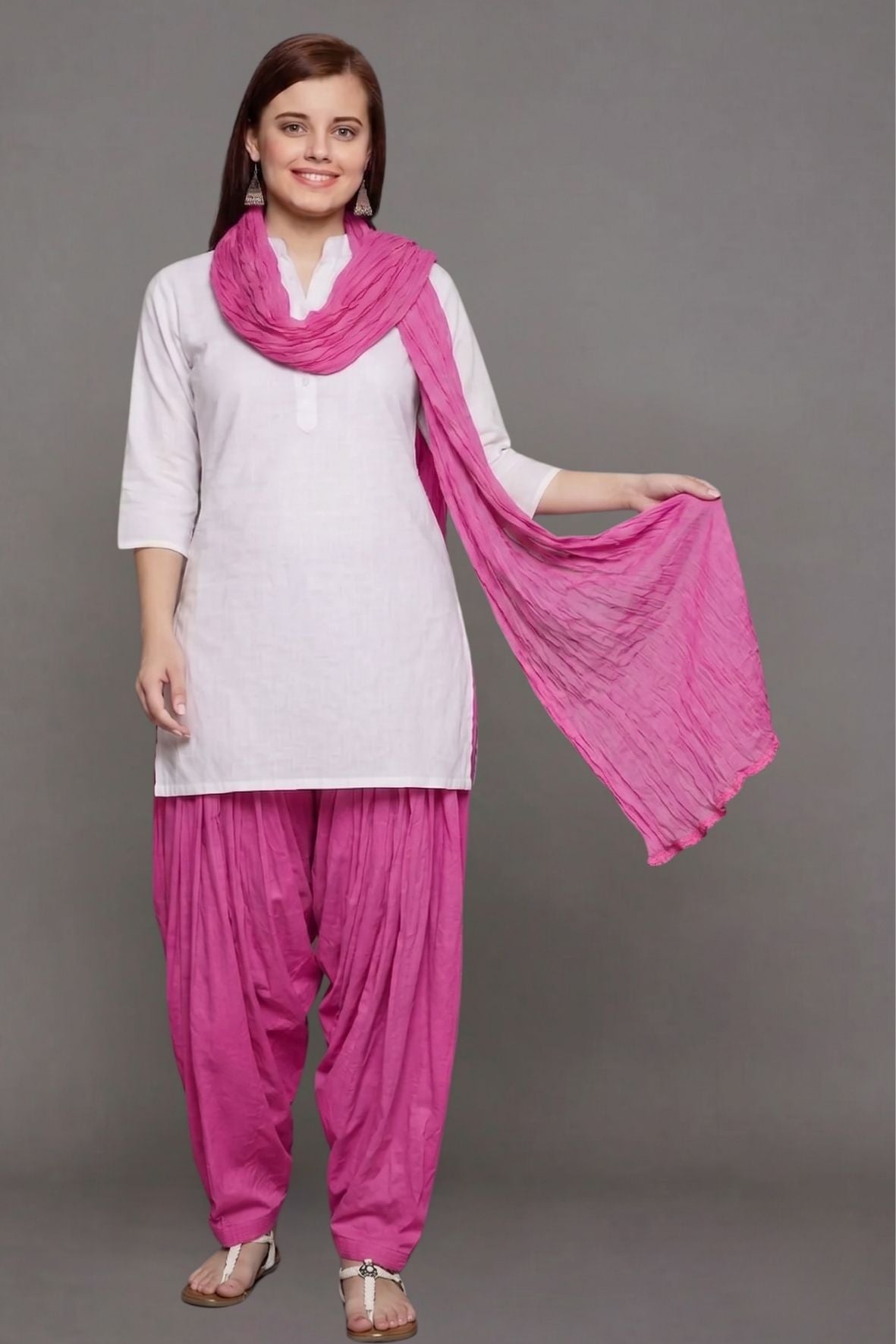Baby Pink Plain Cotton Patiala with Dupatta