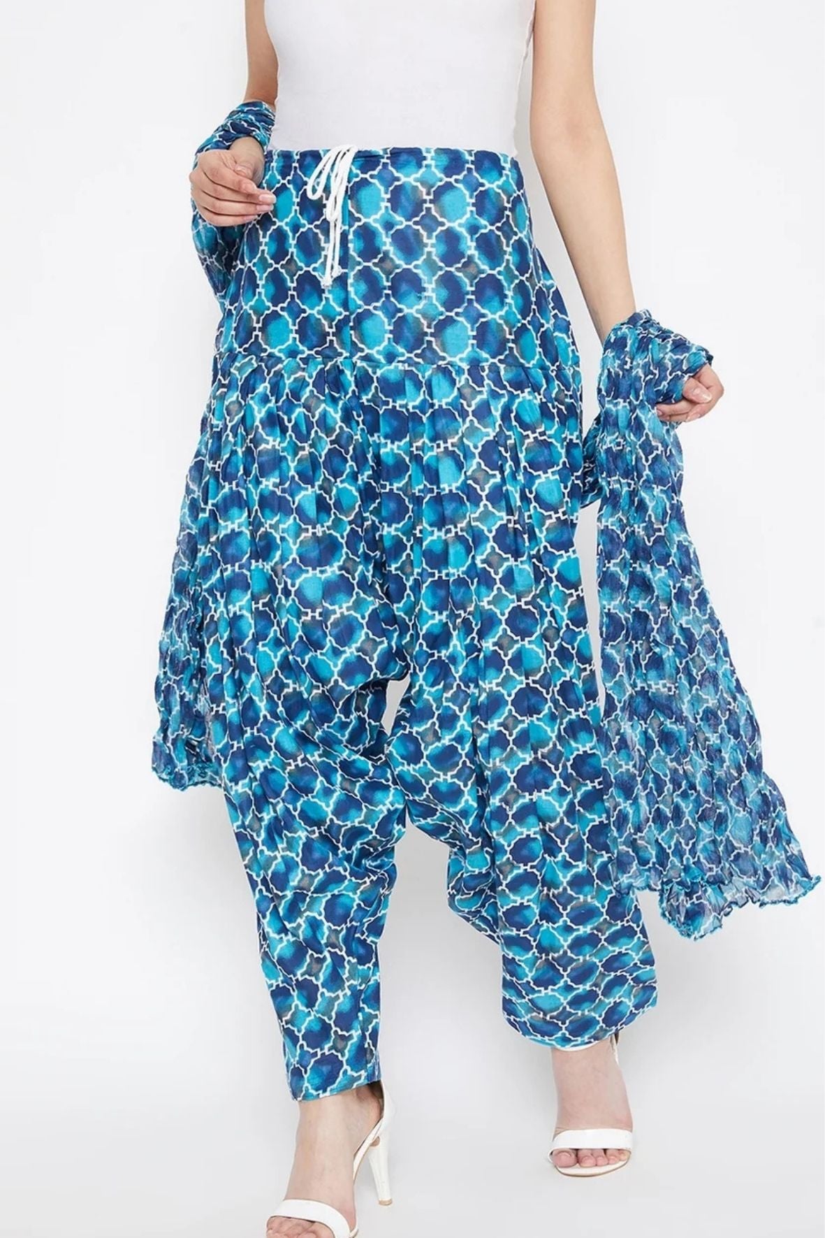 Pattern Printed Cotton Patiala With Dupatta