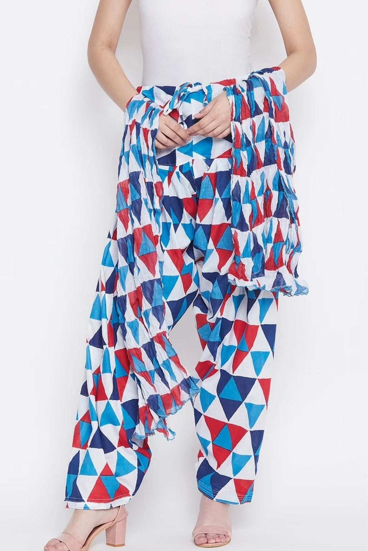 Geometric Pattern Printed Cotton Patiala with Dupatta