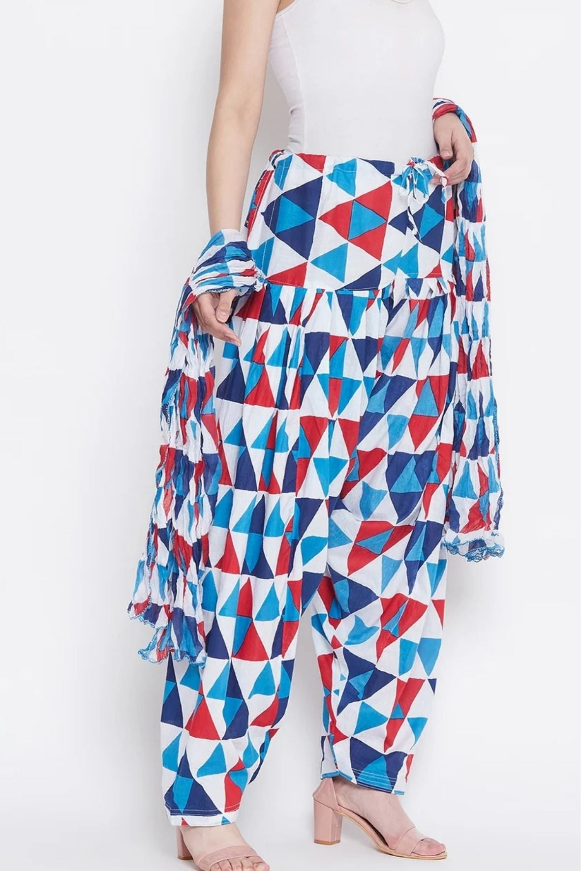 Geometric Pattern Printed Cotton Patiala with Dupatta