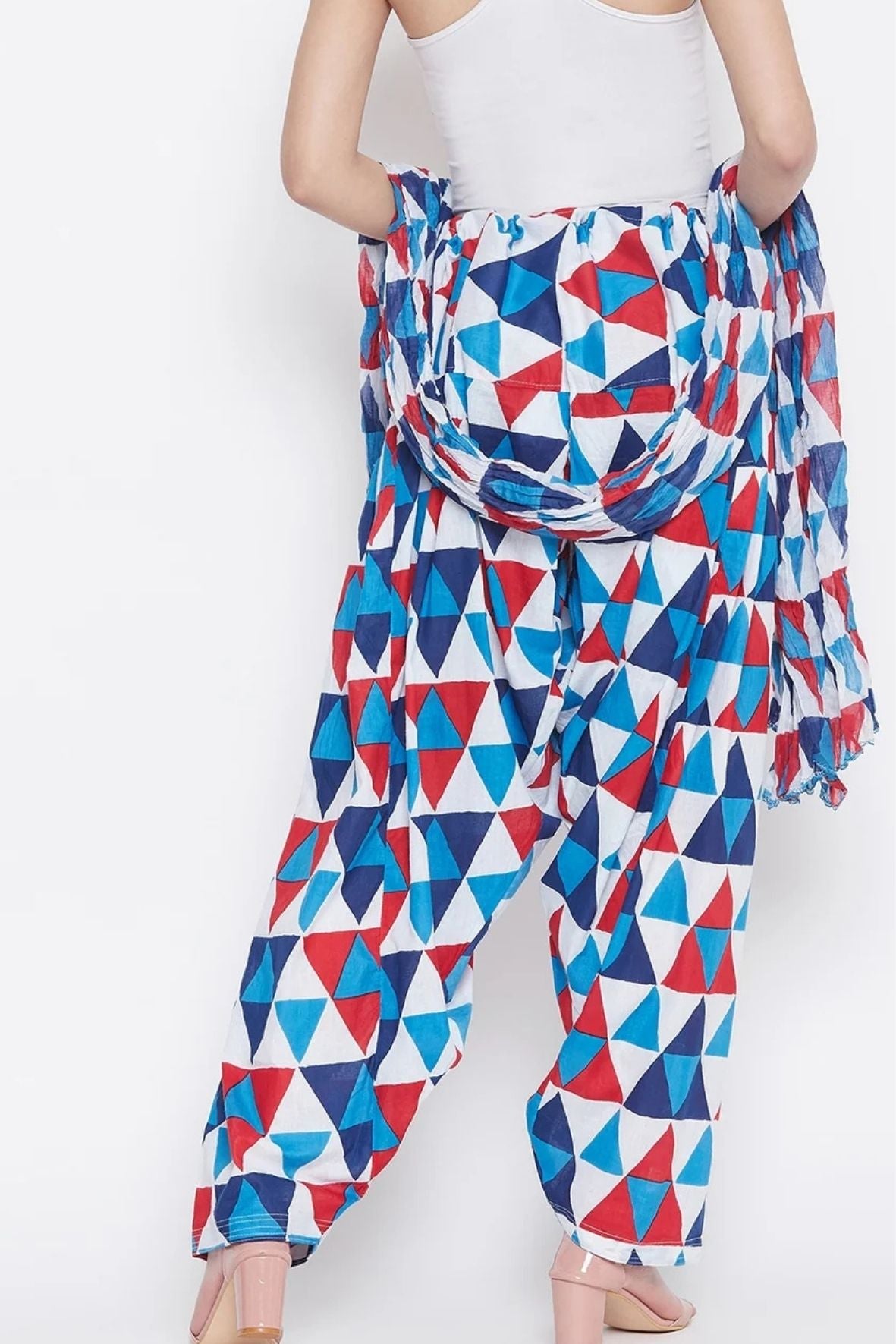Geometric Pattern Printed Cotton Patiala with Dupatta